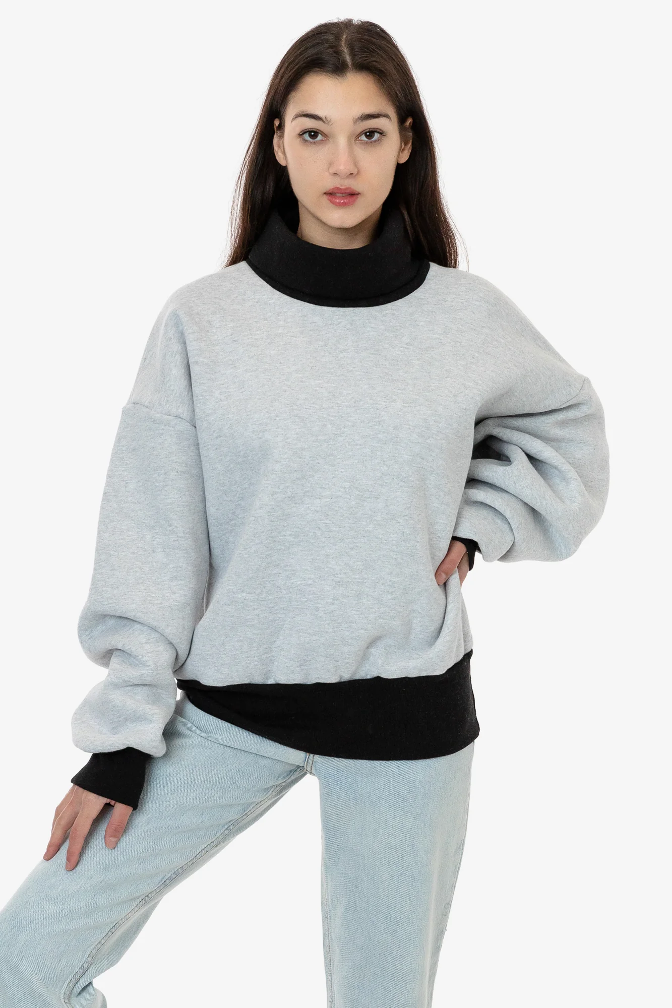 HF-313 - Heavy Fleece Oversized Turtleneck Sweater with Contrast Rib - Image 12