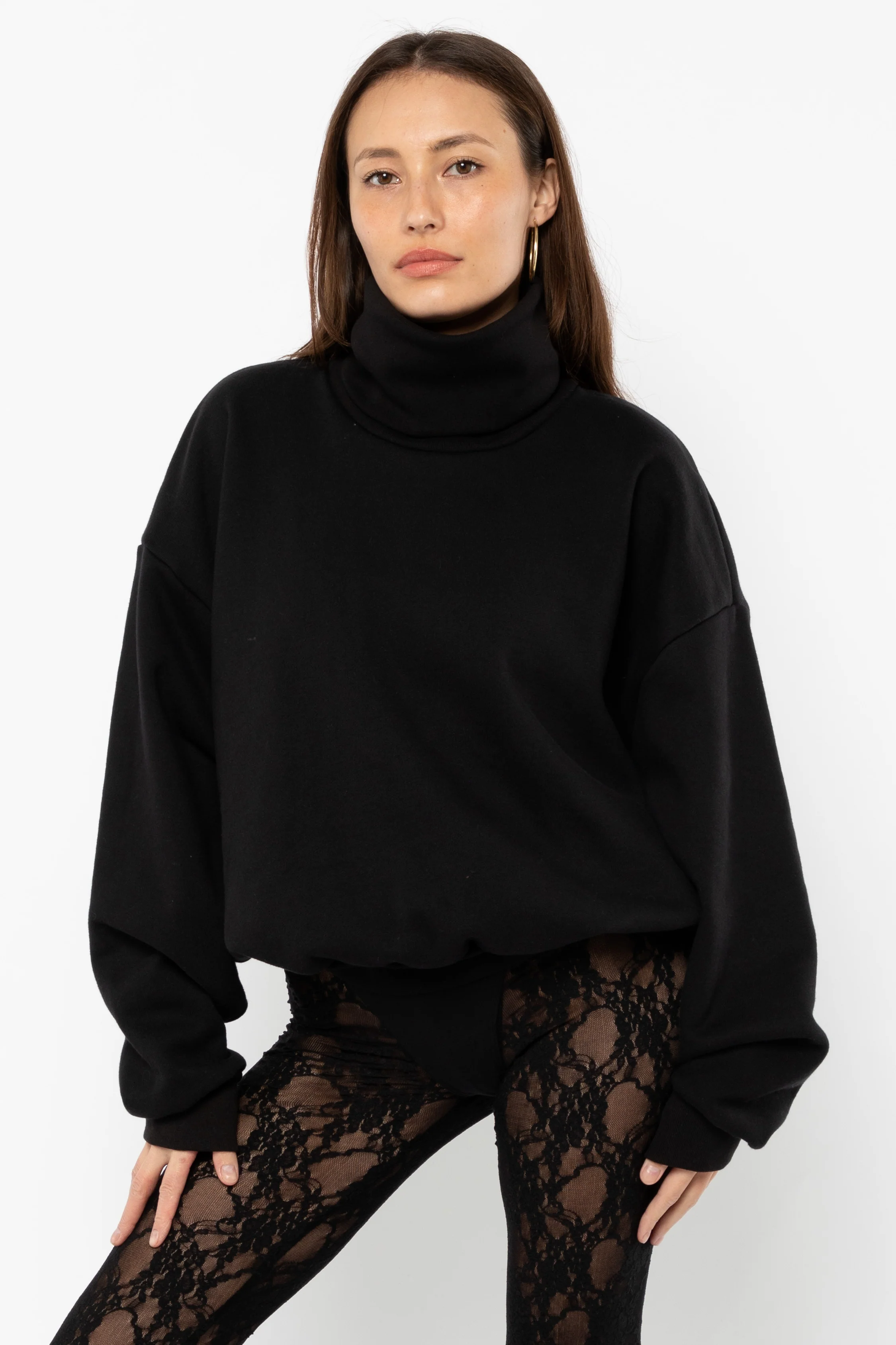 HF-313 - Heavy Fleece Oversized Turtleneck Sweater with Contrast Rib - Image 14