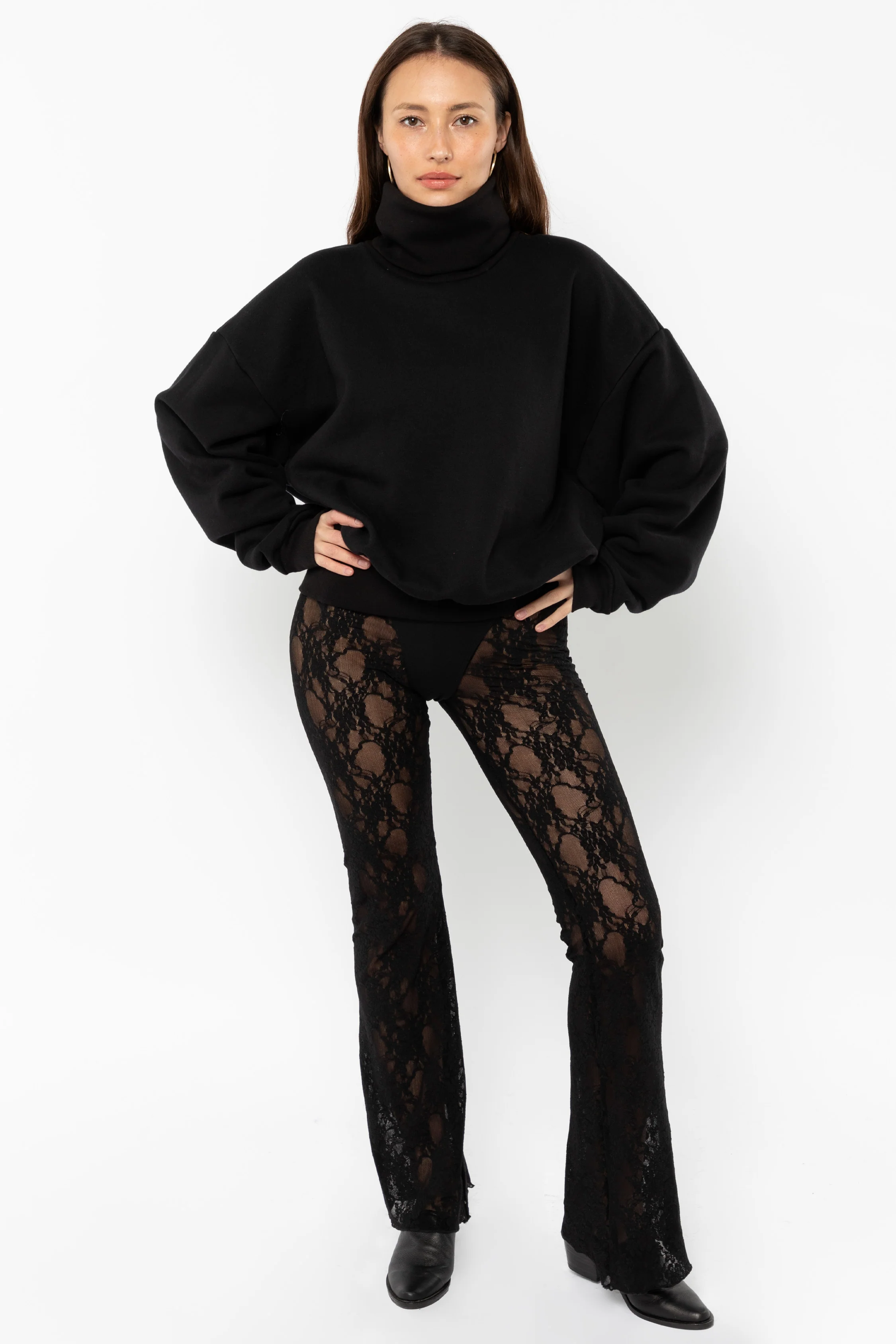 HF-313 - Heavy Fleece Oversized Turtleneck Sweater with Contrast Rib - Image 15