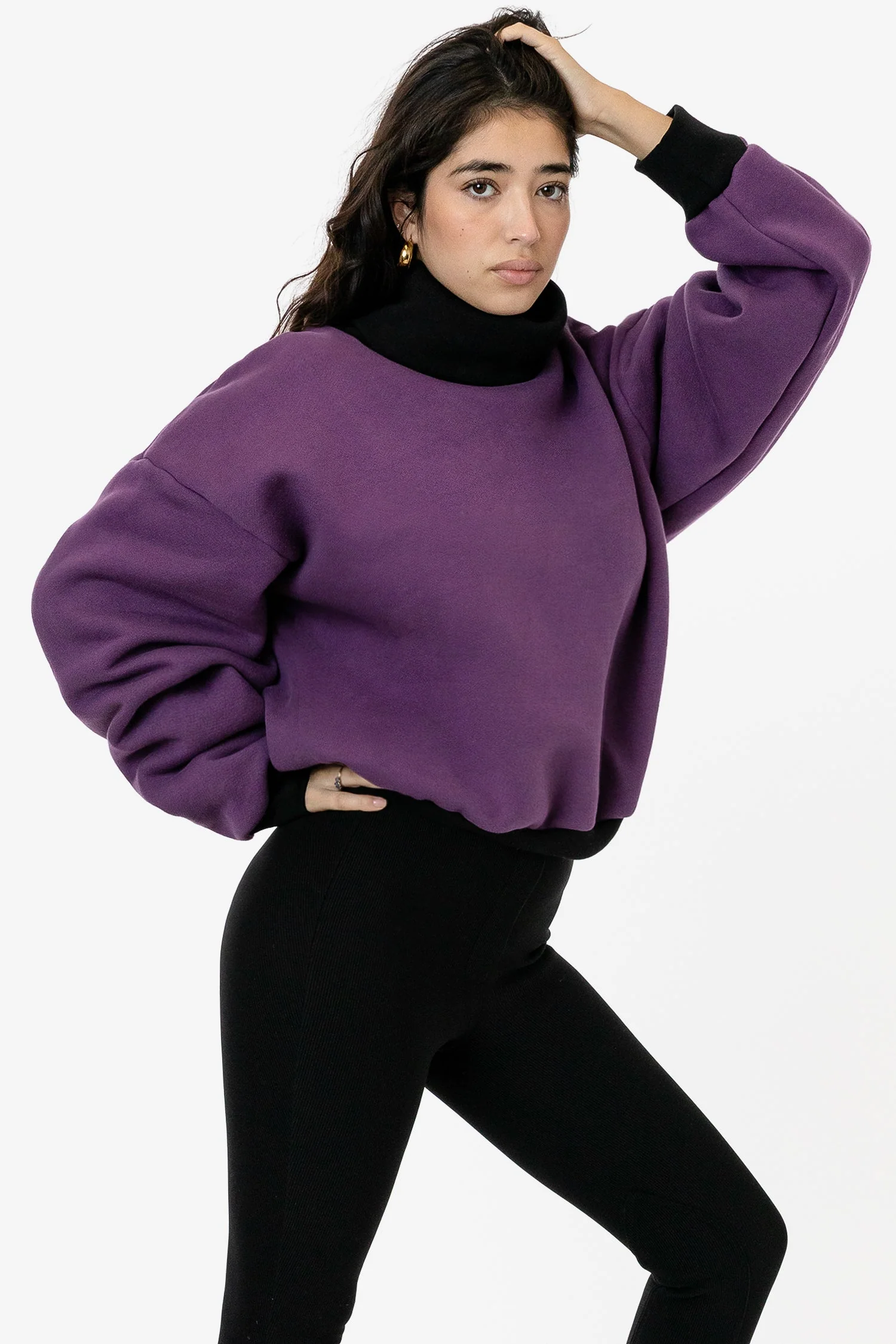 HF-313 - Heavy Fleece Oversized Turtleneck Sweater with Contrast Rib - Image 2