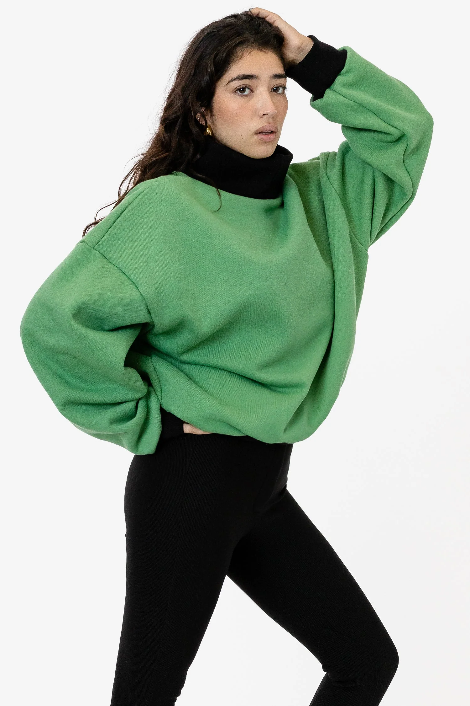 HF-313 - Heavy Fleece Oversized Turtleneck Sweater with Contrast Rib - Image 5