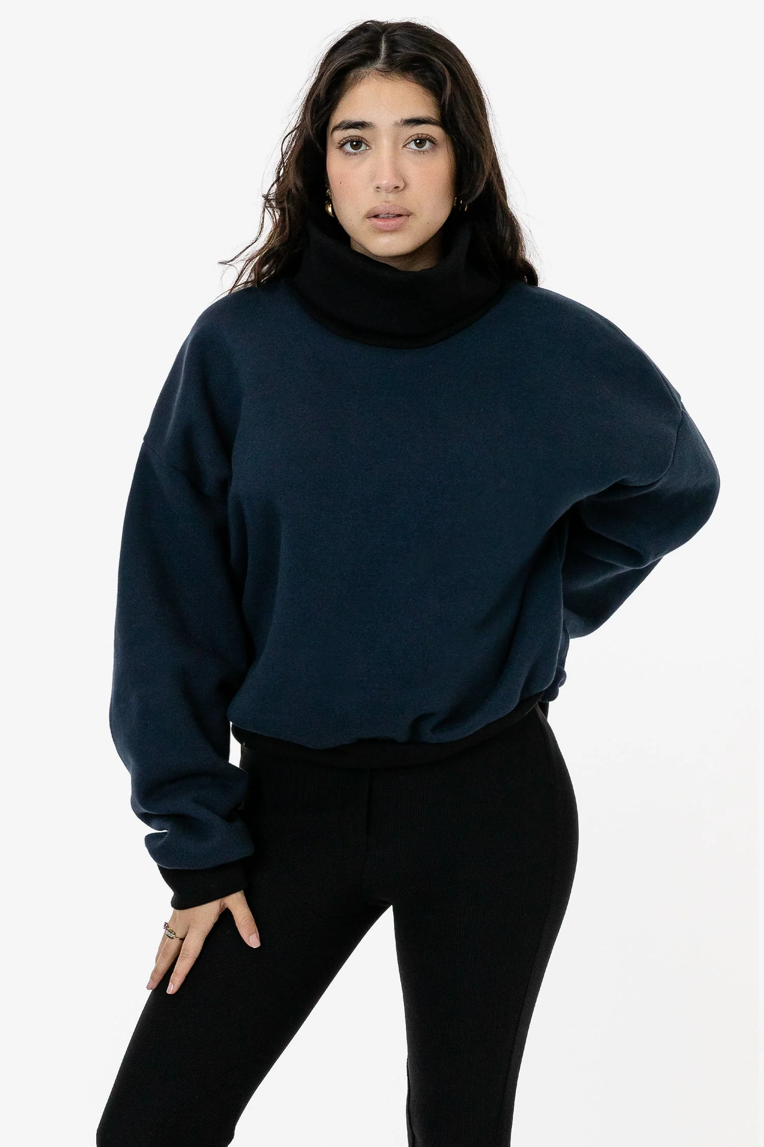 HF-313 - Heavy Fleece Oversized Turtleneck Sweater with Contrast Rib - Image 7