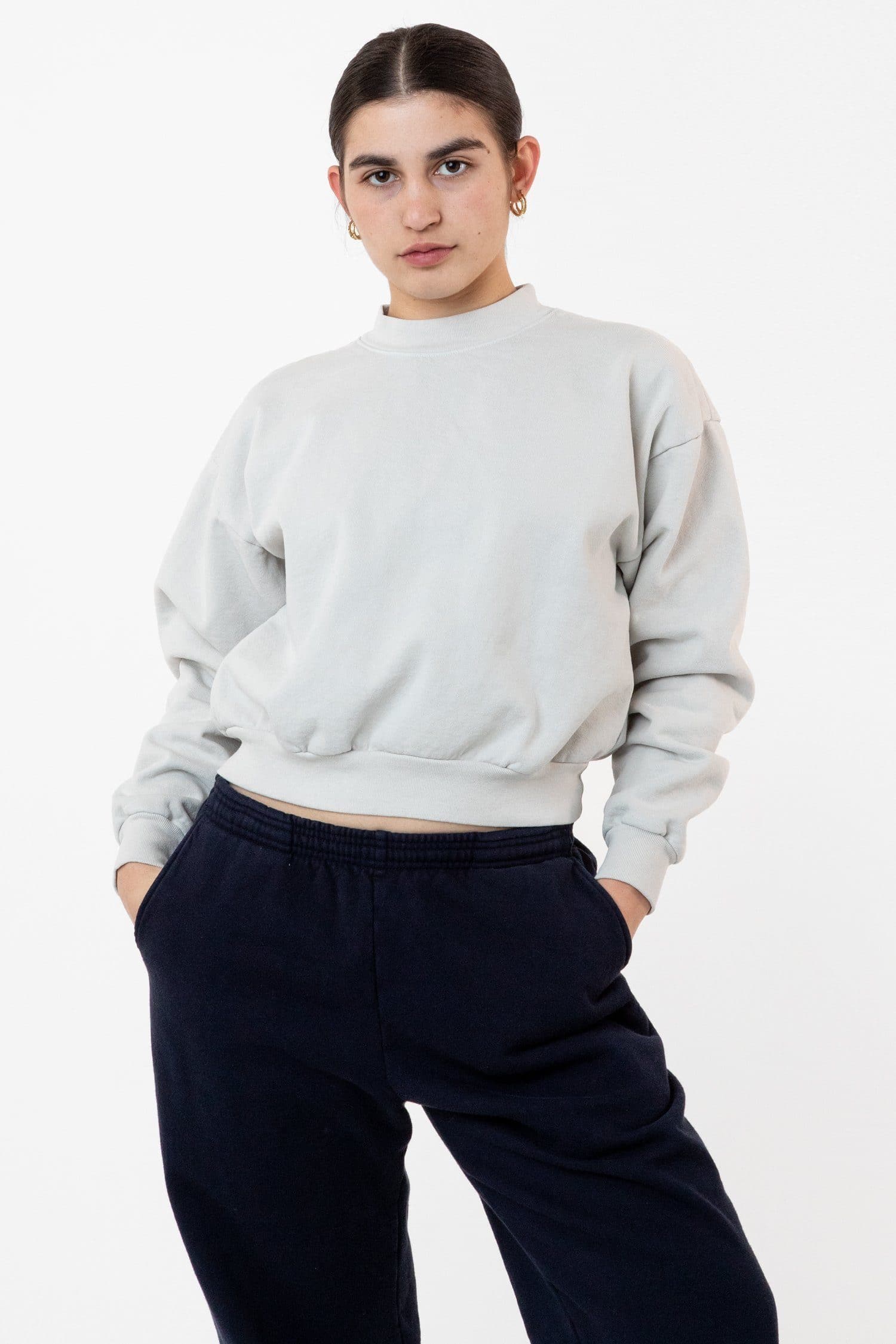 HF06 - Heavy Fleece Cropped Mock Neck Pullover (Garment Dye) - Image 3