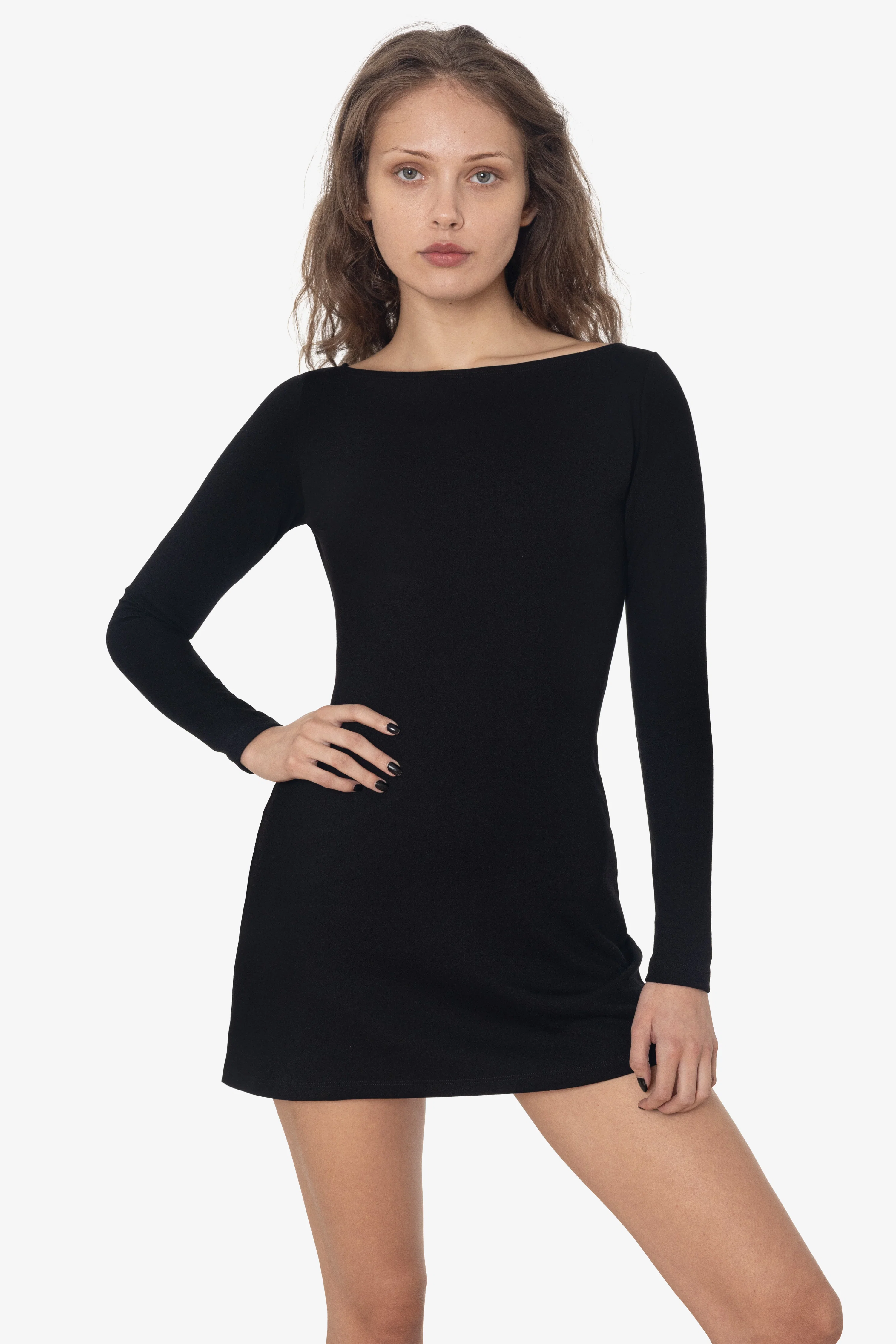 PON3644 - Ponte Long Sleeve Boatneck Dress - Image 3