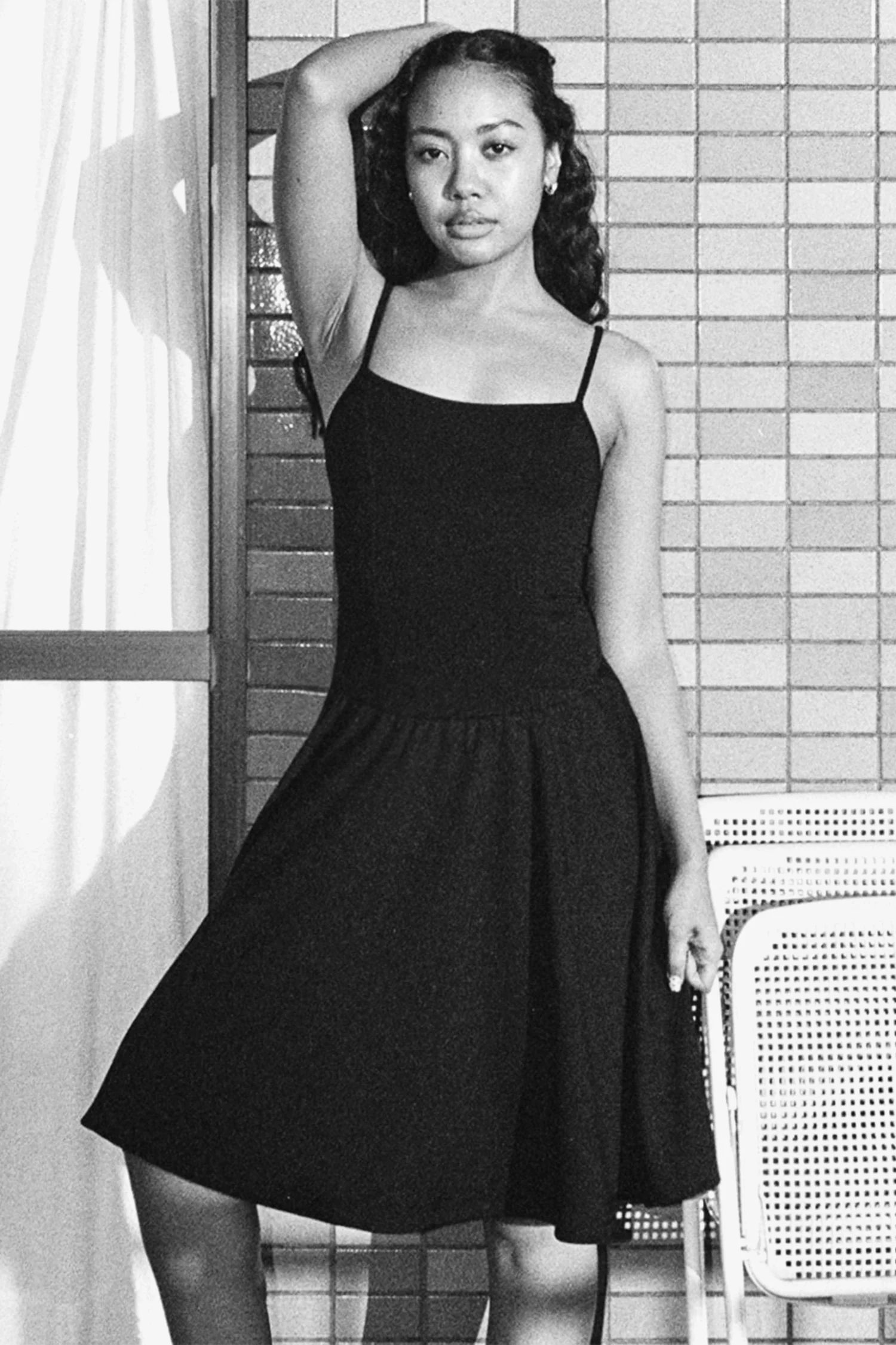 PON3662 - Ponte Mid-Length Drop Waist Spaghetti Dress - Image 2