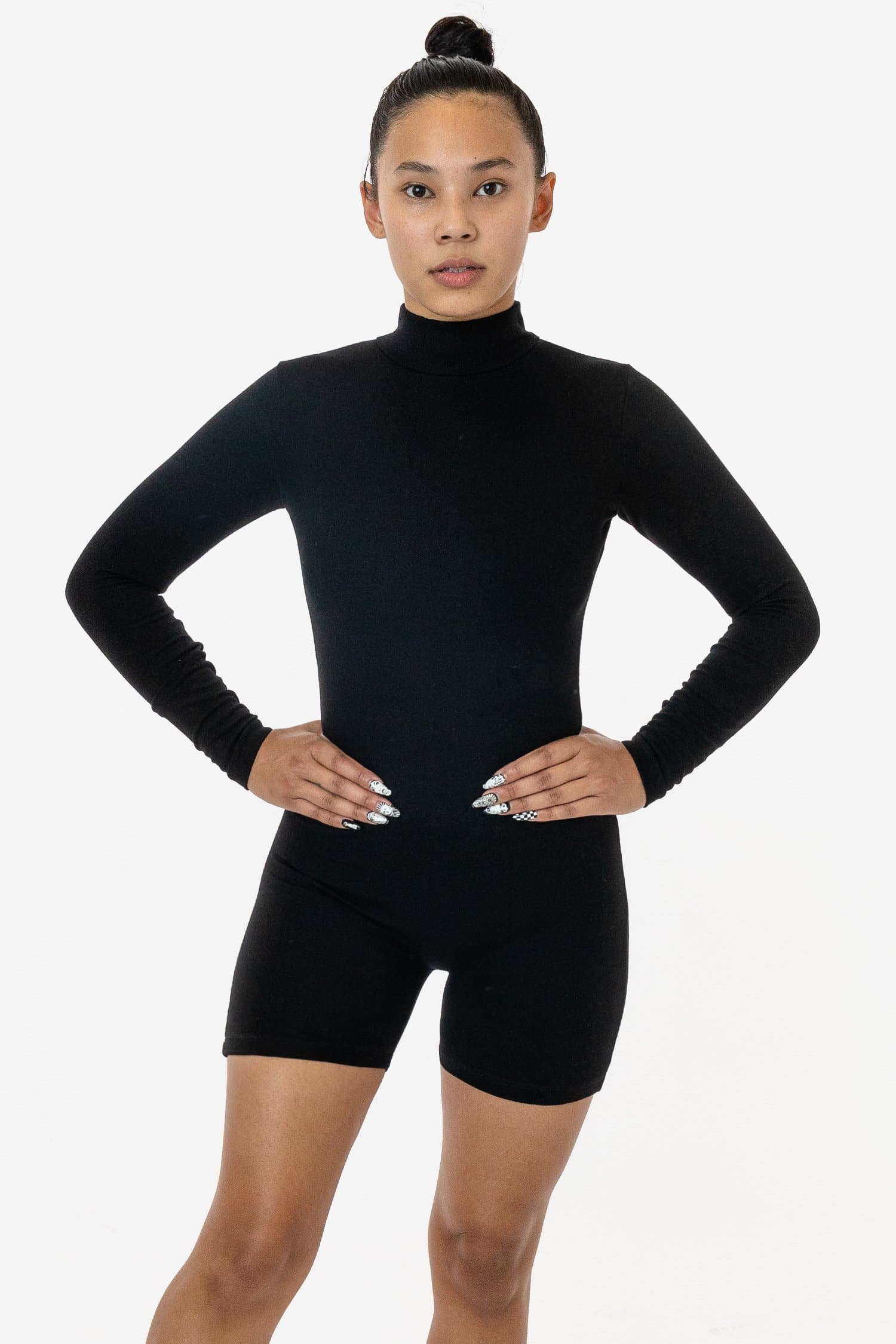 PON422 - Long Sleeve Ponte Mock Neck Biketard - Image 3