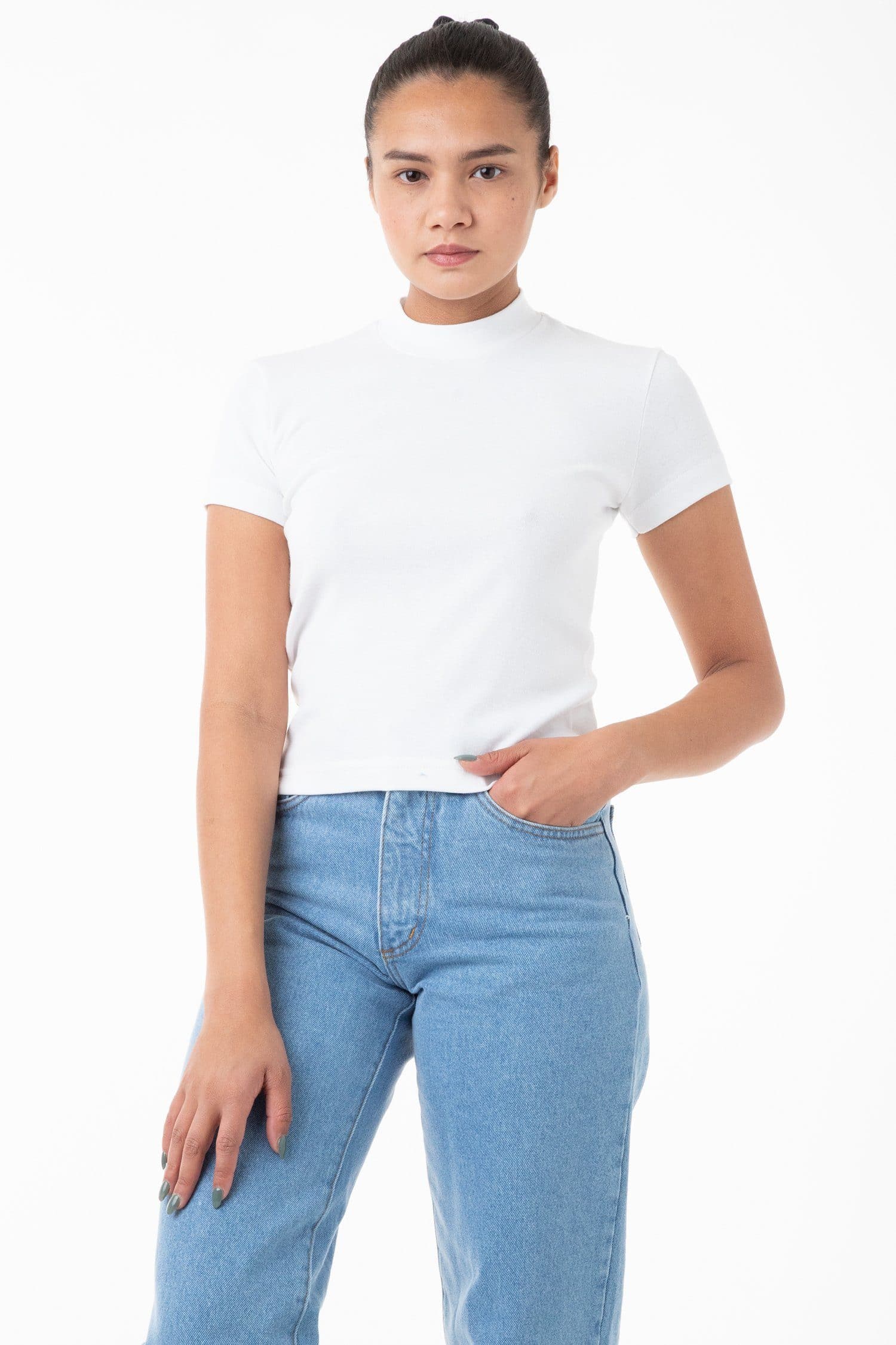 R4309 - Mockneck Cap Sleeve Baby Tee - Image 4