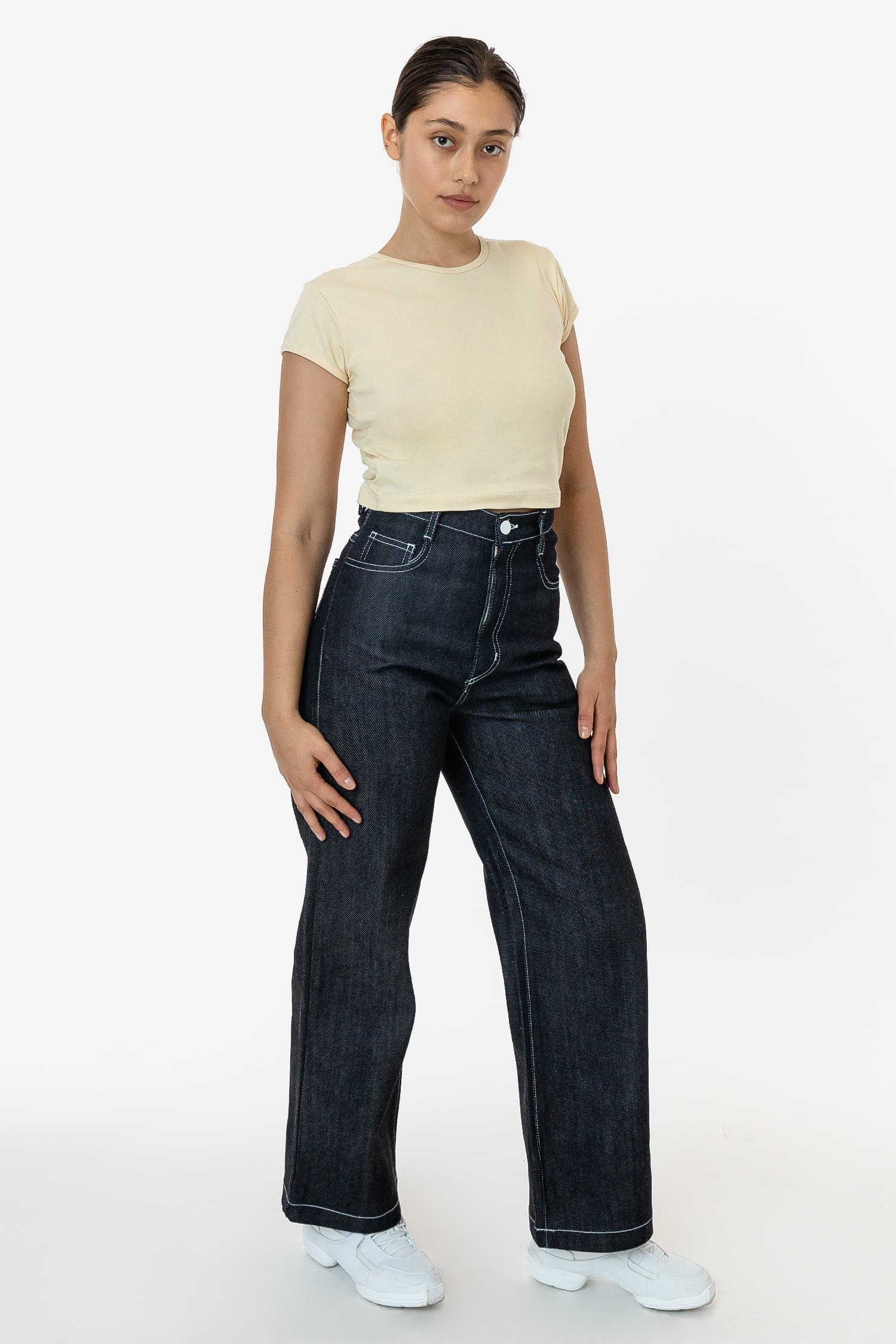 RDNW09 - Raw Dark Indigo High Waisted Wide Leg Denim Jean - Image 3