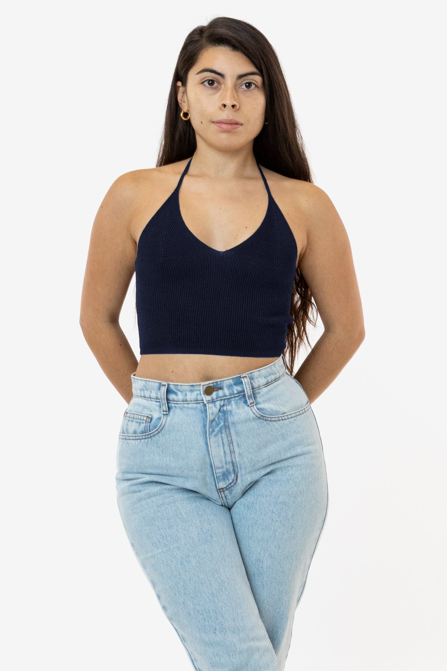 RFK406 - Viscose Nylon Cropped V-Neck Halter Top - Image 10