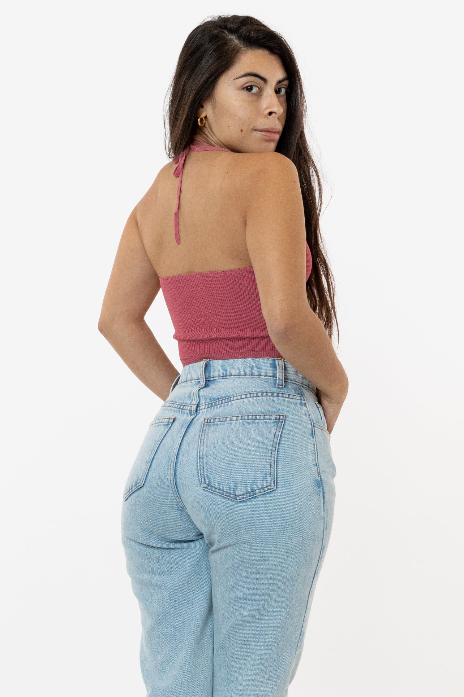 RFK406 - Viscose Nylon Cropped V-Neck Halter Top - Image 11