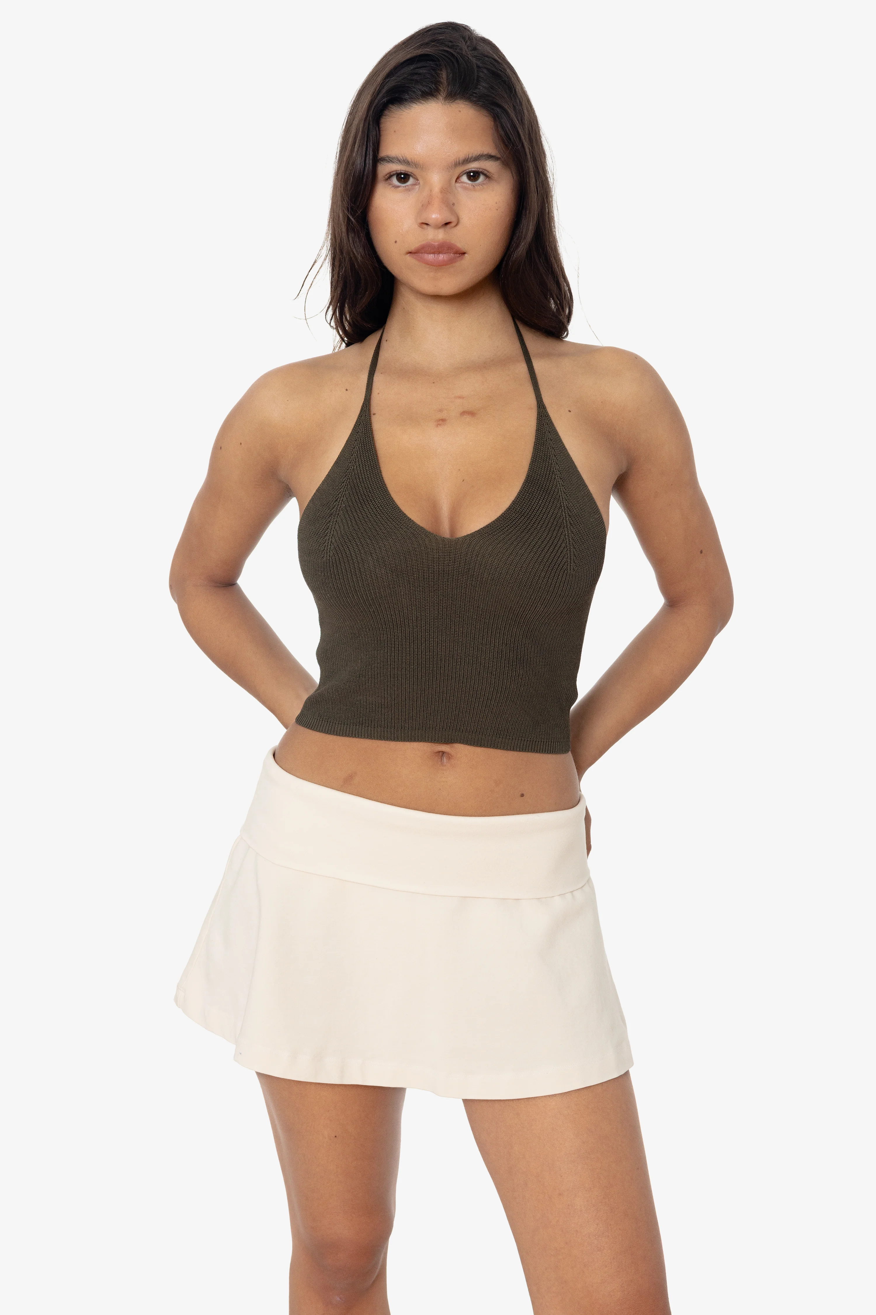 RFK406 - Viscose Nylon Cropped V-Neck Halter Top - Image 12