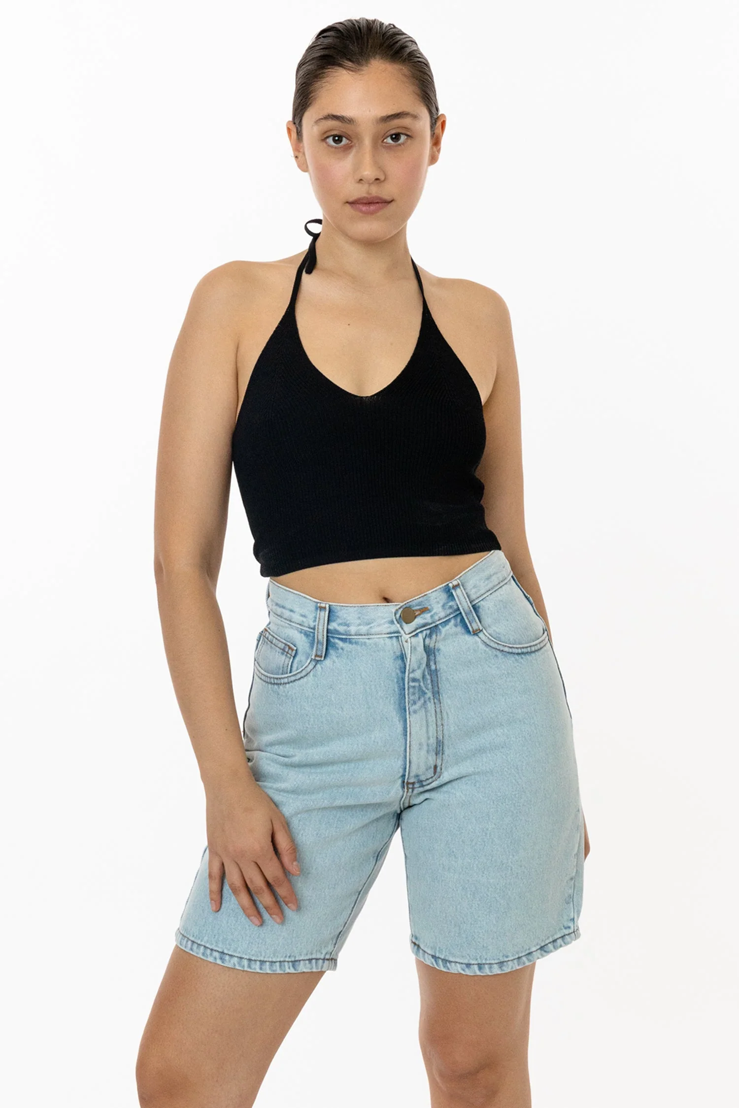 RFK406 - Viscose Nylon Cropped V-Neck Halter Top - Image 4
