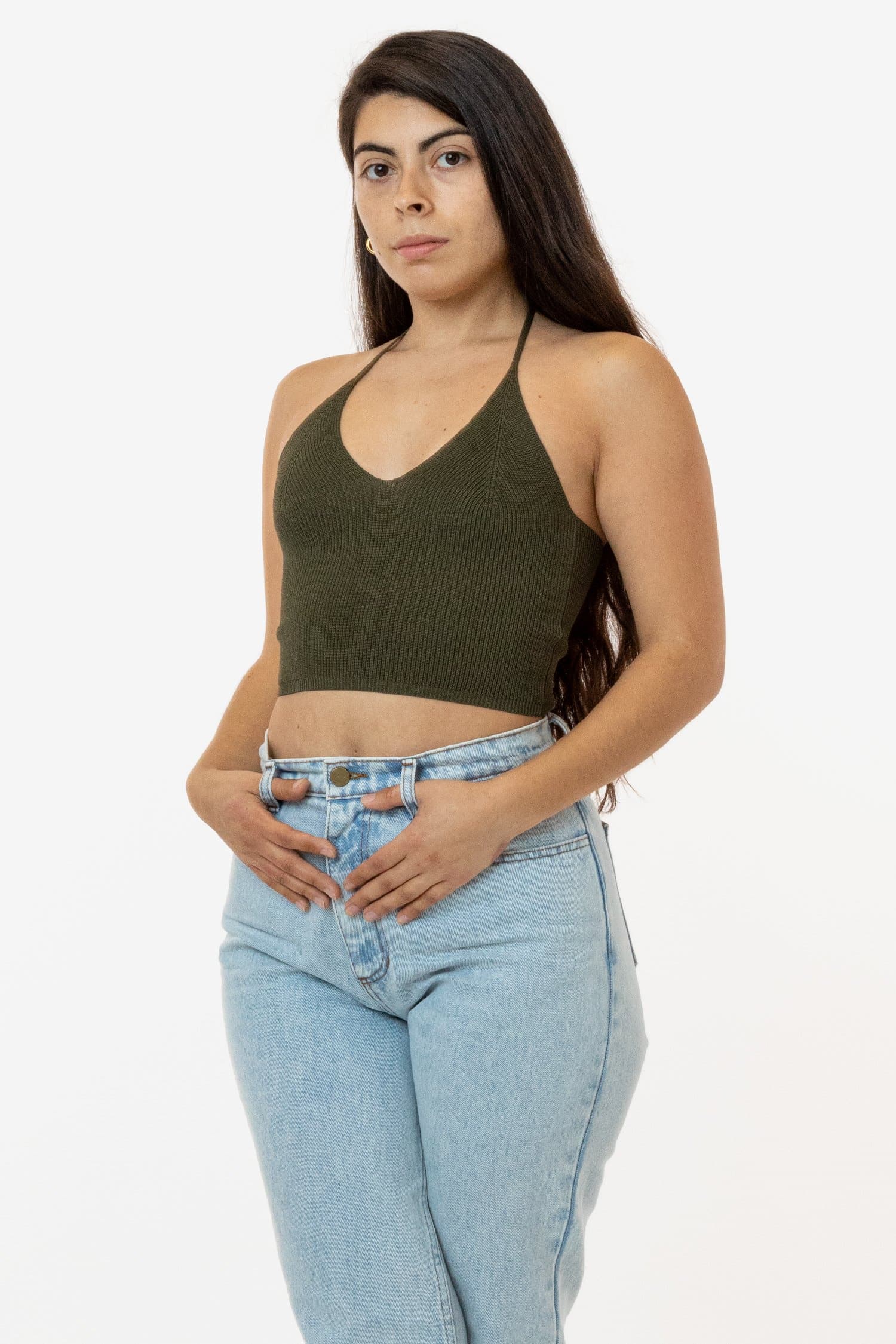 RFK406 - Viscose Nylon Cropped V-Neck Halter Top - Image 6