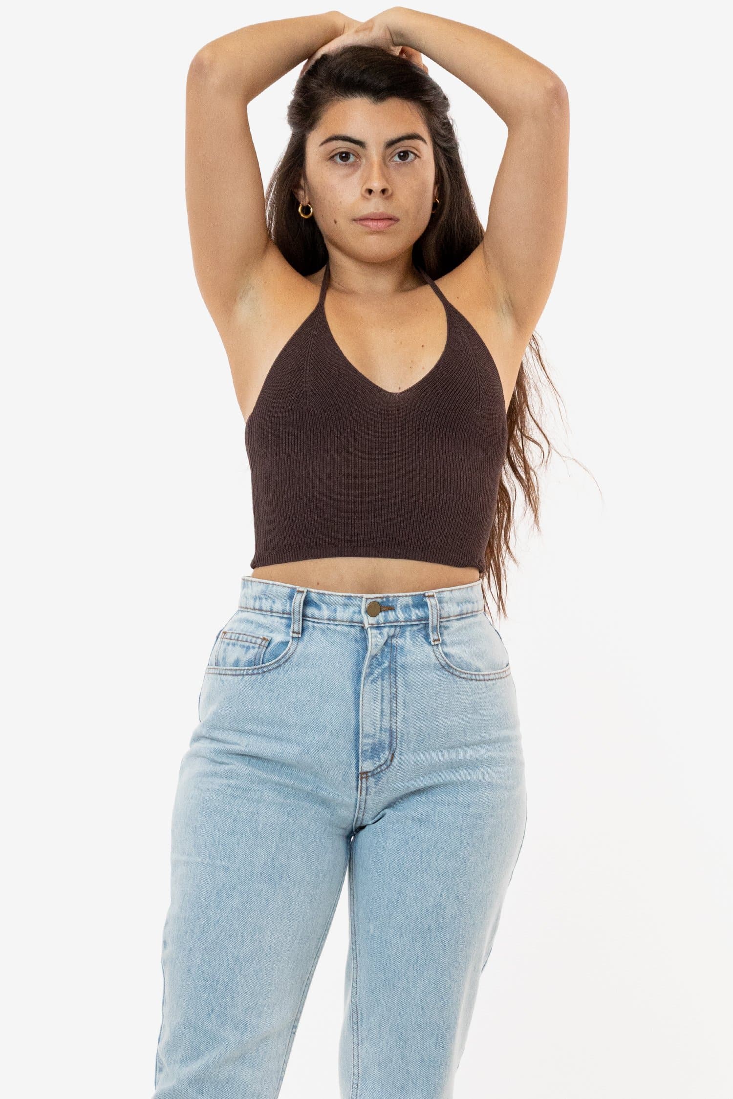 RFK406 - Viscose Nylon Cropped V-Neck Halter Top - Image 7