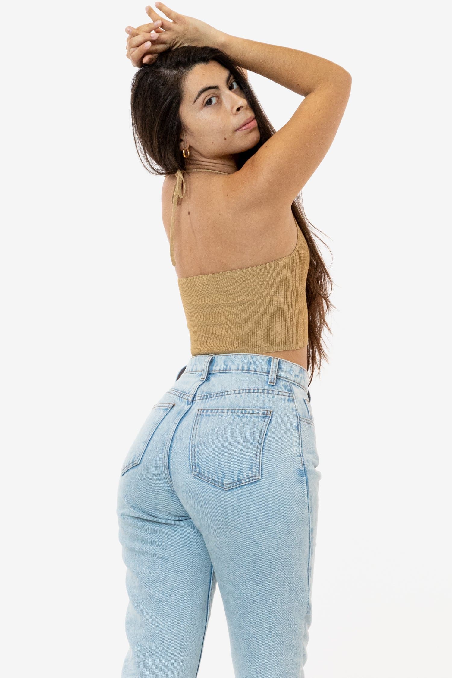 RFK406 - Viscose Nylon Cropped V-Neck Halter Top - Image 8