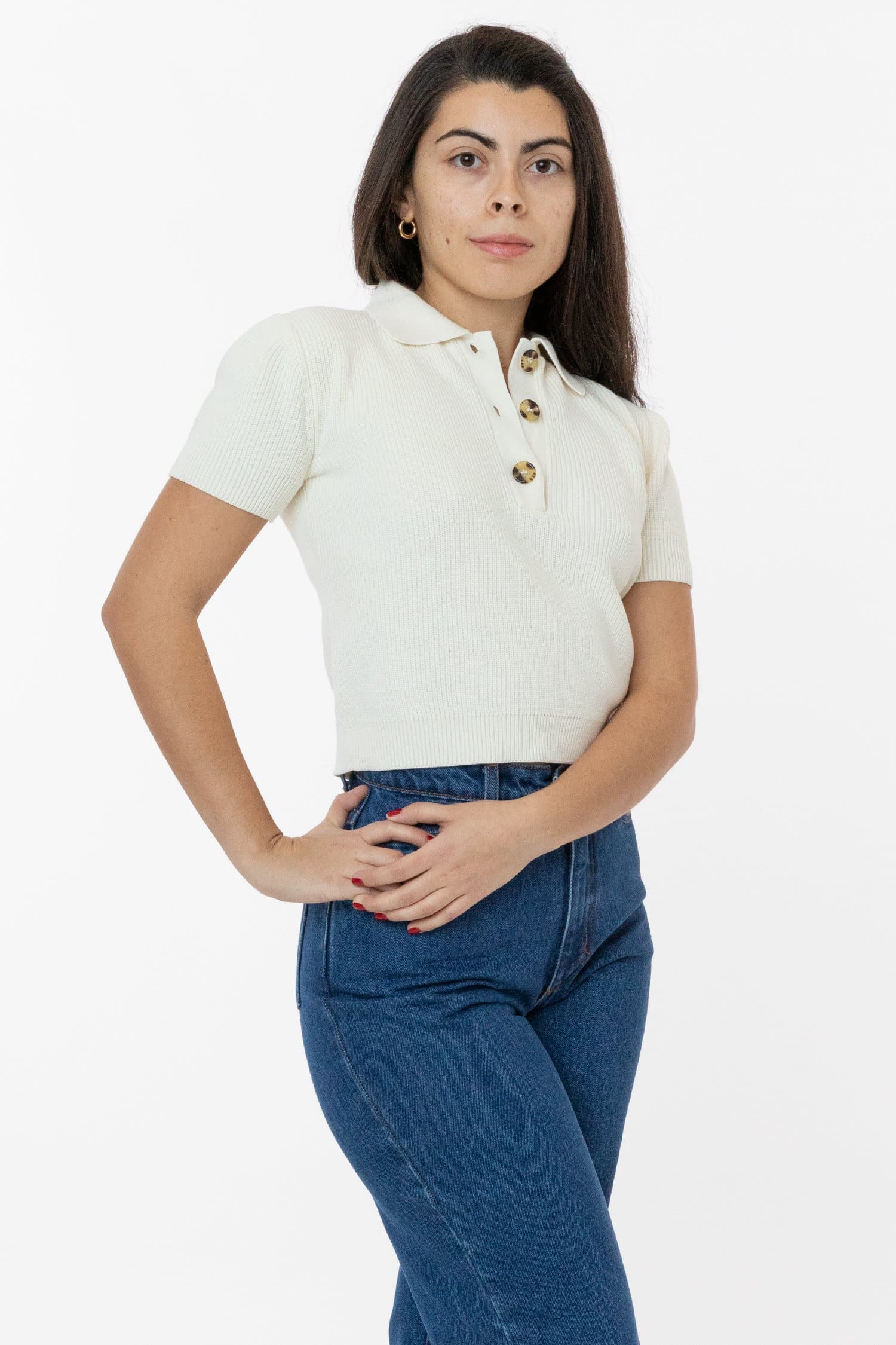 RFK46GD - Cotton Short Sleeve Cropped Polo Sweater - Image 14