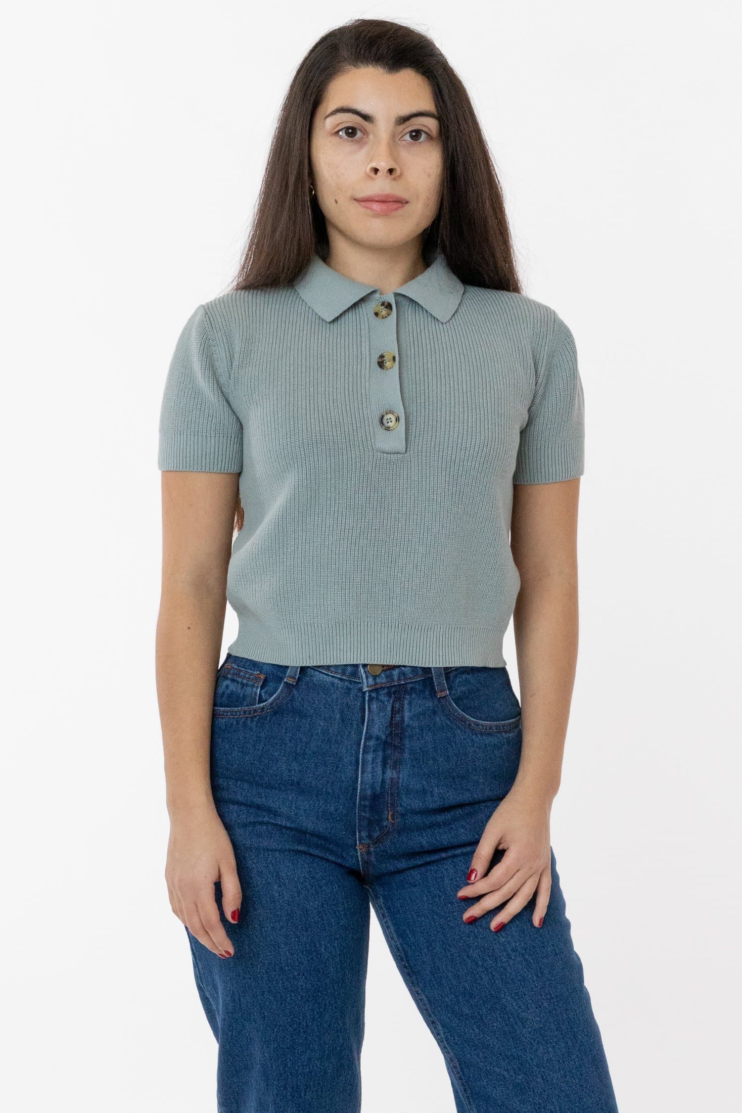RFK46GD - Cotton Short Sleeve Cropped Polo Sweater - Image 15
