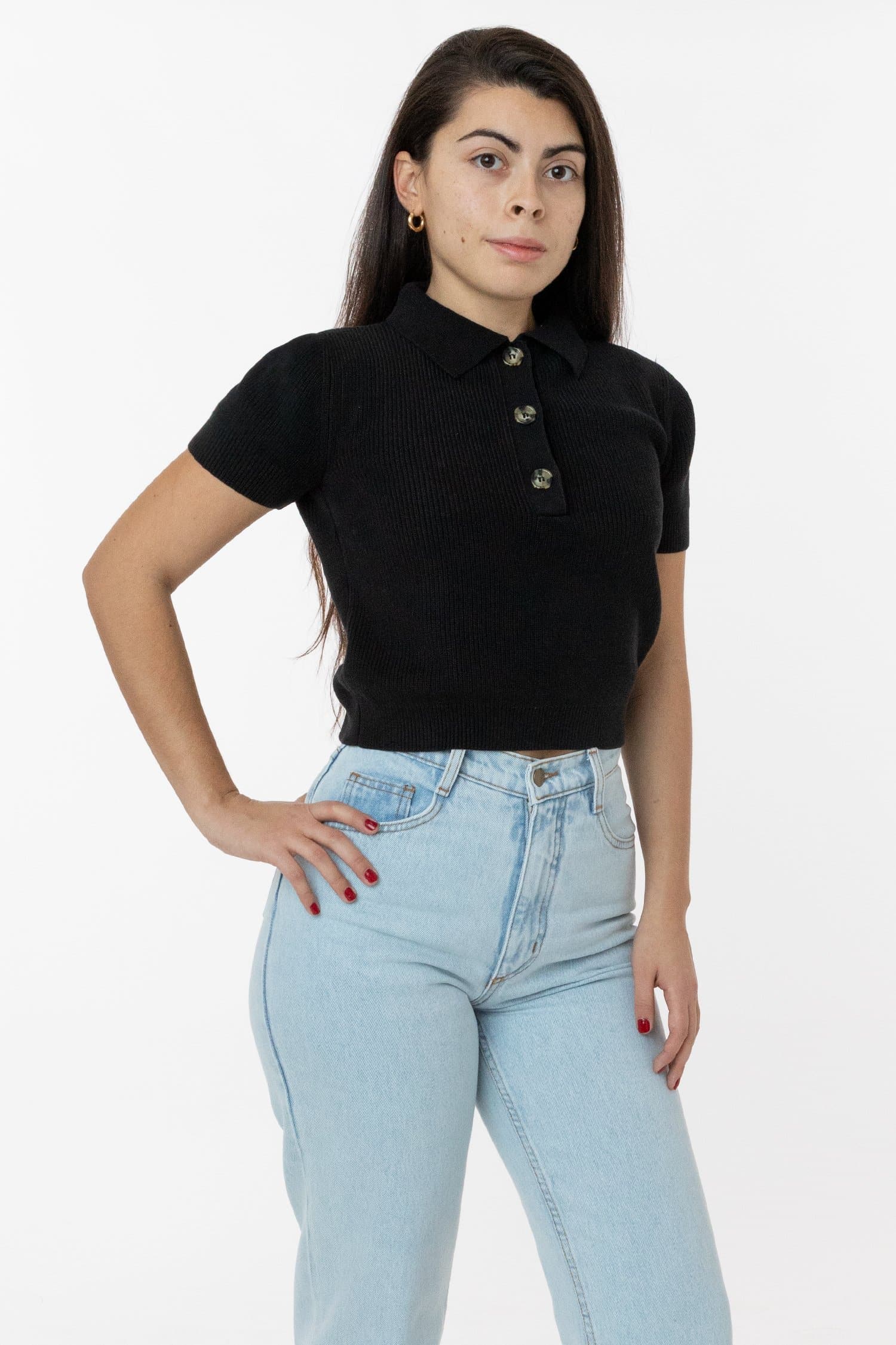 RFK46GD - Cotton Short Sleeve Cropped Polo Sweater - Image 16