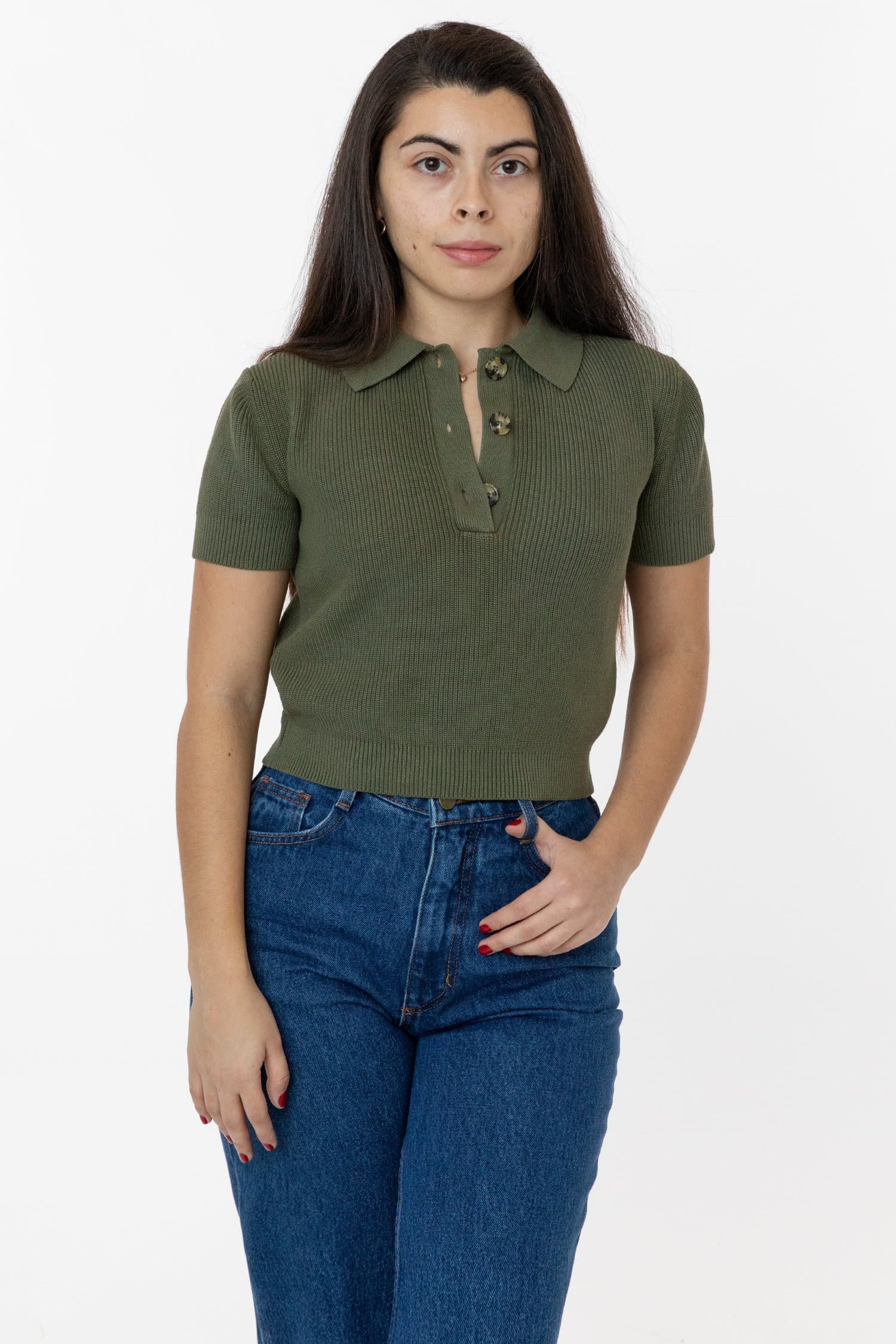 RFK46GD - Cotton Short Sleeve Cropped Polo Sweater - Image 2
