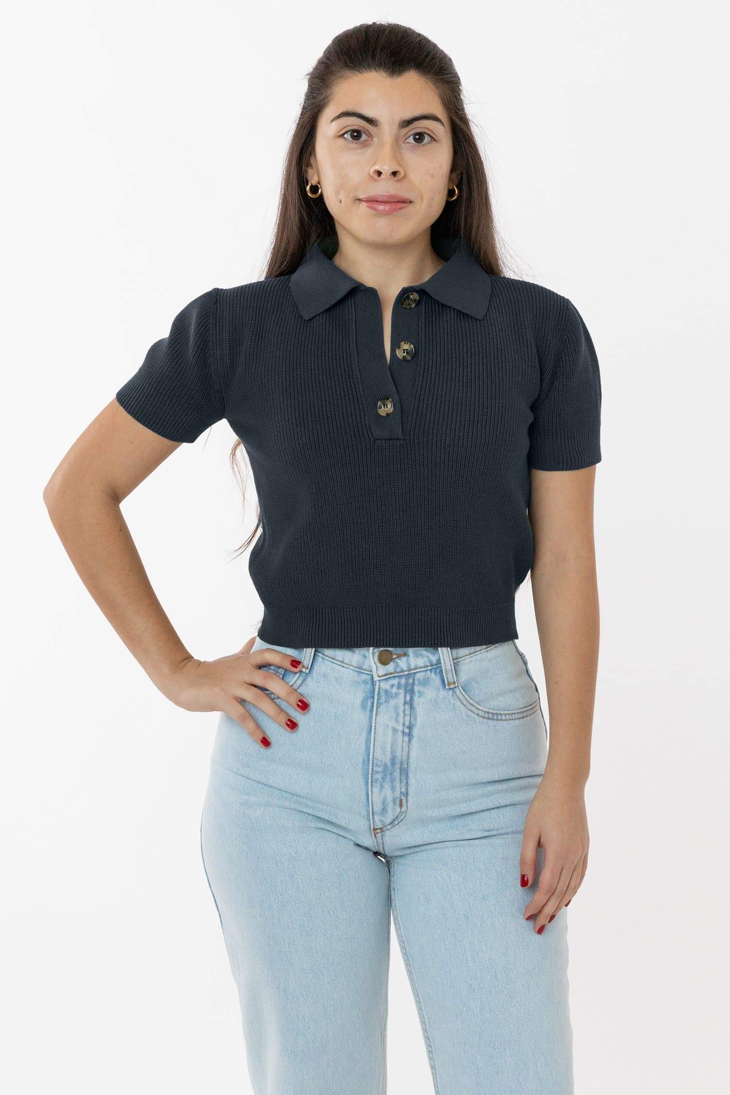 RFK46GD - Cotton Short Sleeve Cropped Polo Sweater - Image 4