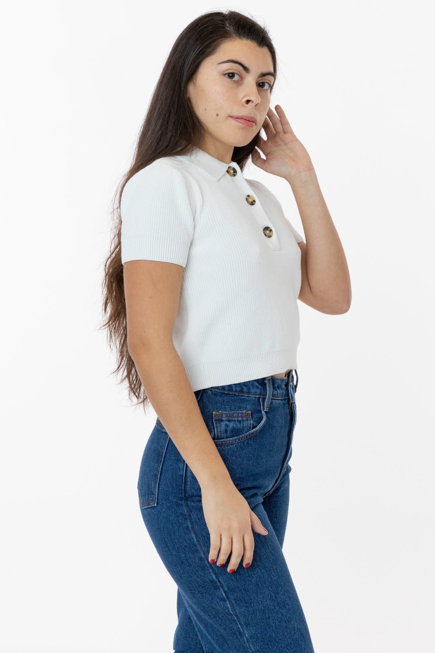 RFK46GD - Cotton Short Sleeve Cropped Polo Sweater - Image 8