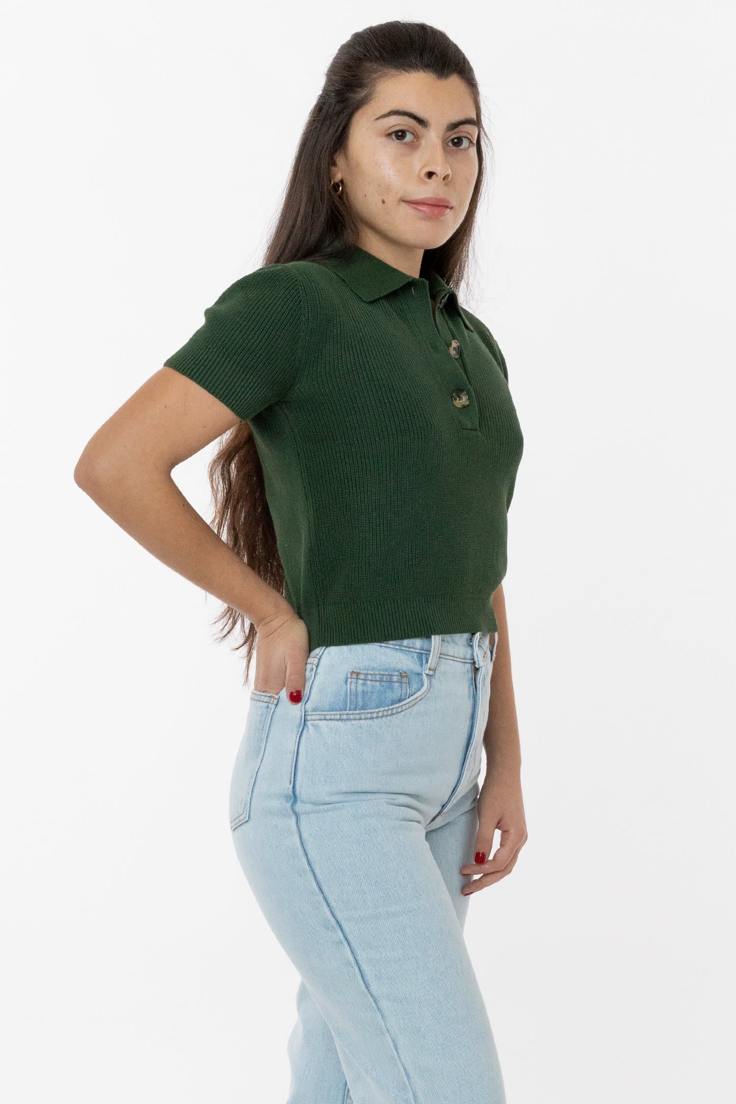 RFK46GD - Cotton Short Sleeve Cropped Polo Sweater - Image 9