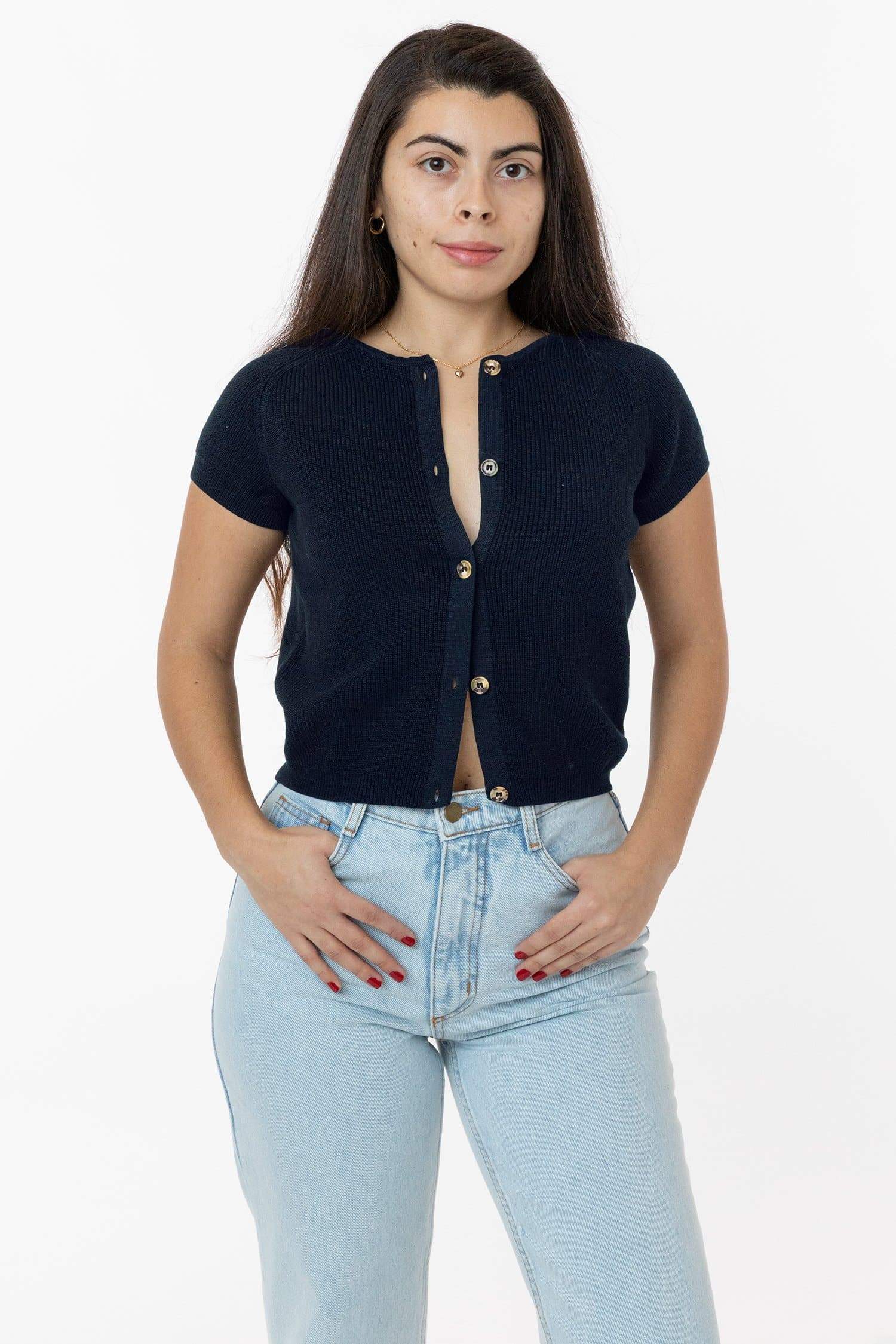 RFK47GD - Cotton Raglan Short Sleeve Cropped Sweater - Image 9