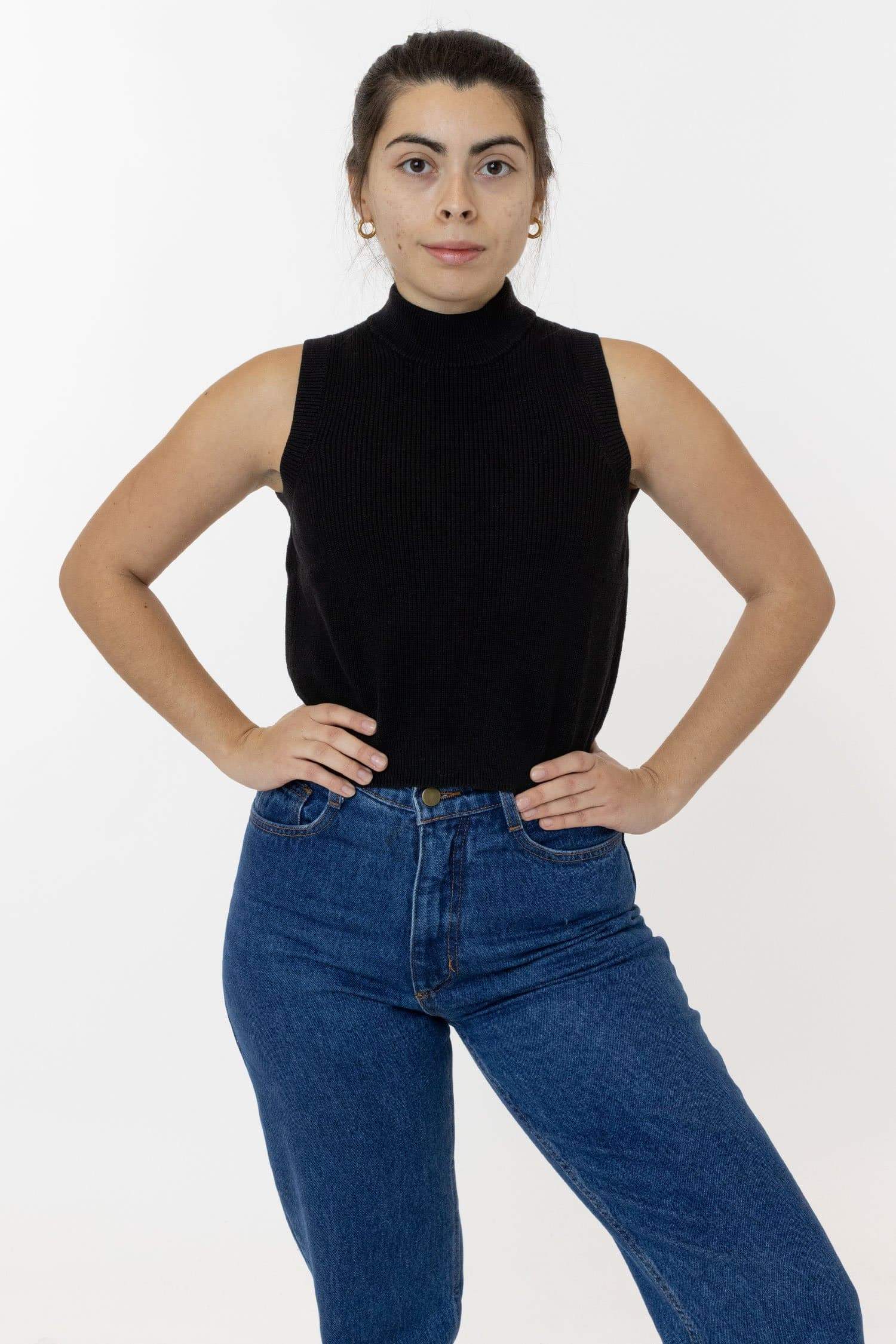 RFK45GD - Cotton Knit Sleeveless Mock Neck Sweater - Image 11