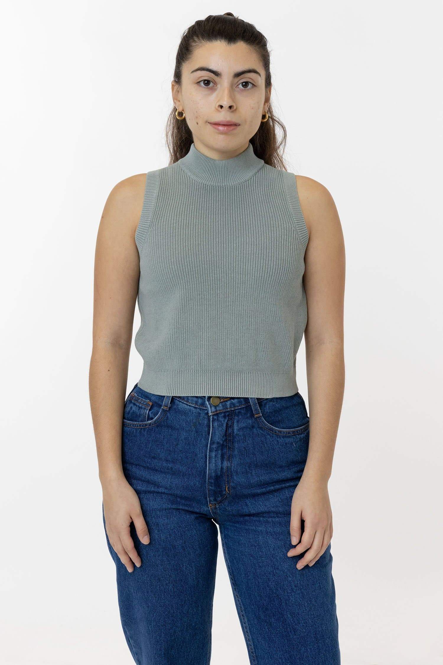RFK45GD - Cotton Knit Sleeveless Mock Neck Sweater - Image 2