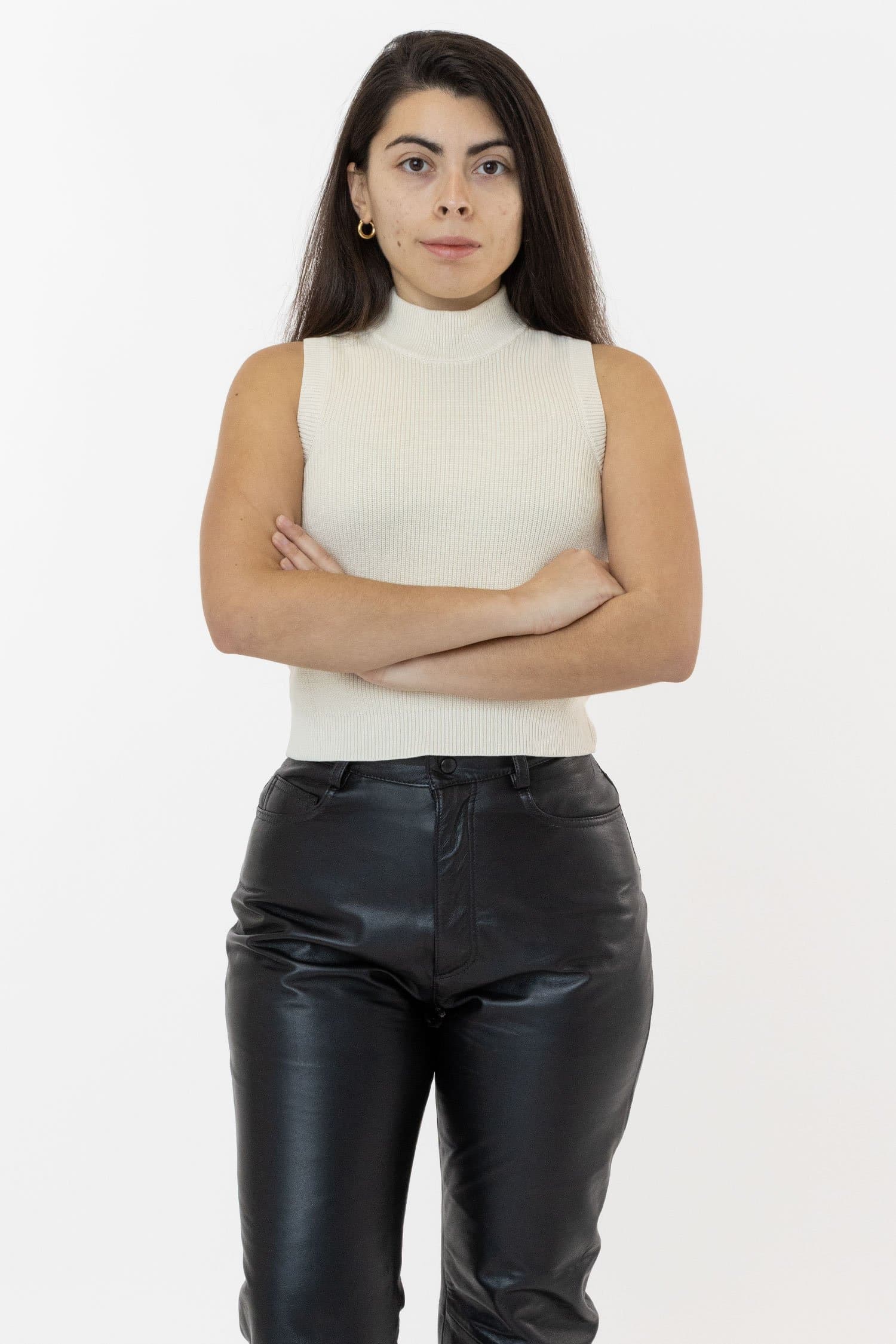 RFK45GD - Cotton Knit Sleeveless Mock Neck Sweater - Image 4