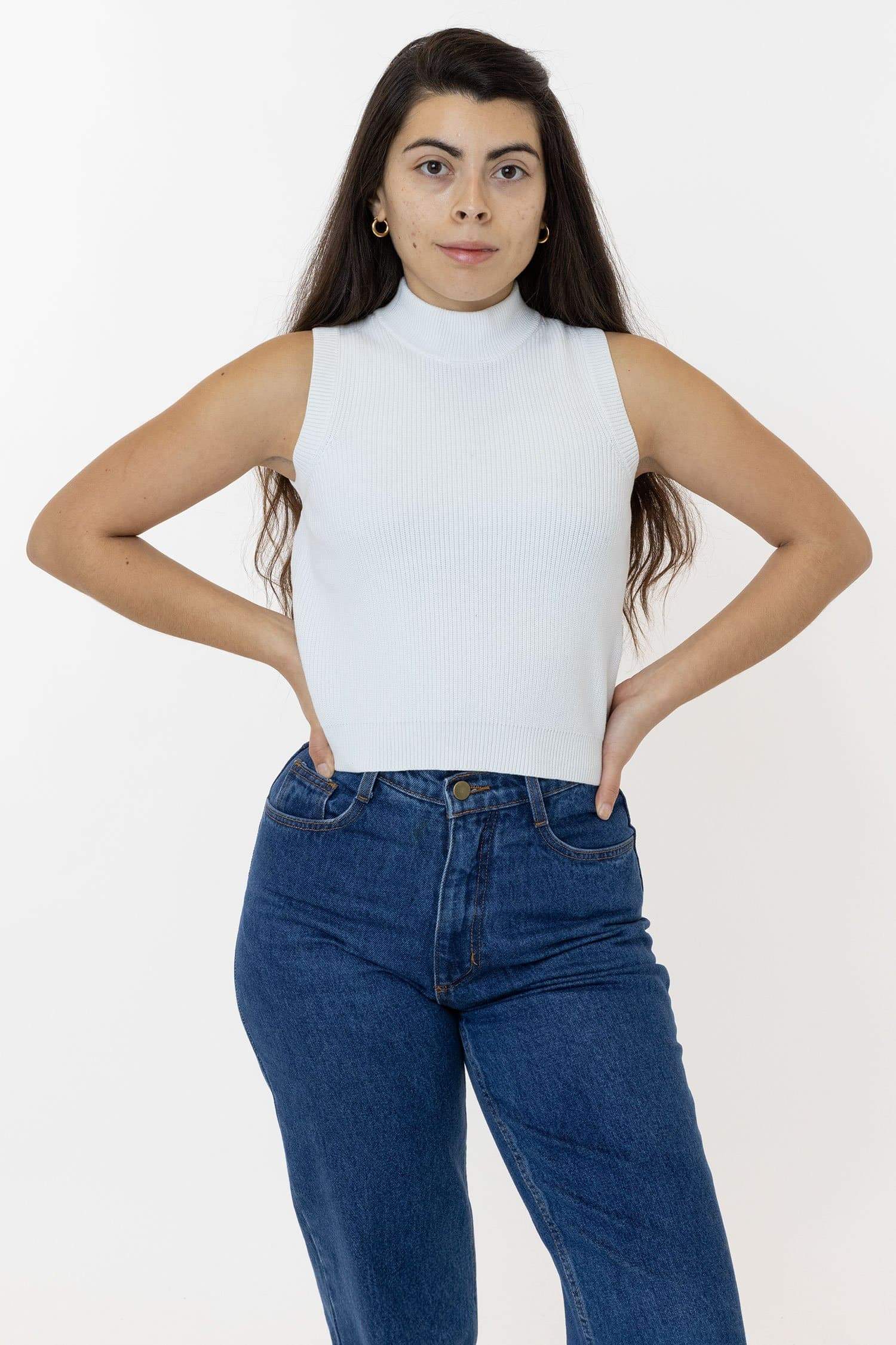 RFK45GD - Cotton Knit Sleeveless Mock Neck Sweater - Image 5
