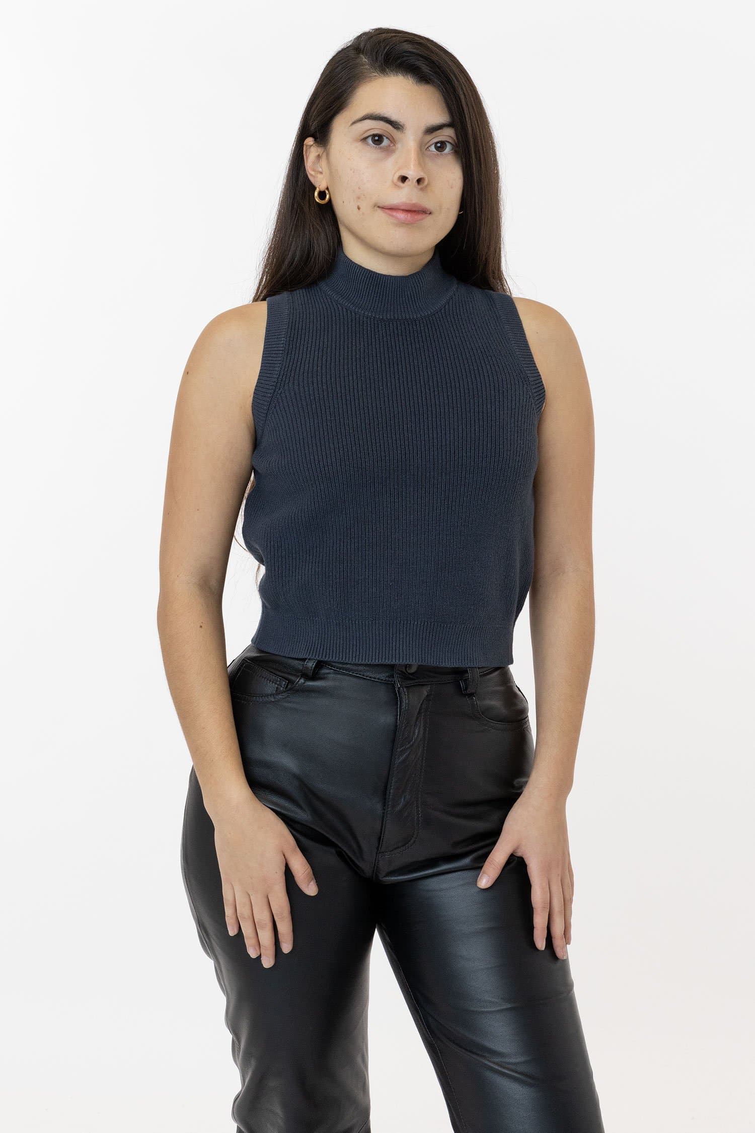 RFK45GD - Cotton Knit Sleeveless Mock Neck Sweater - Image 7