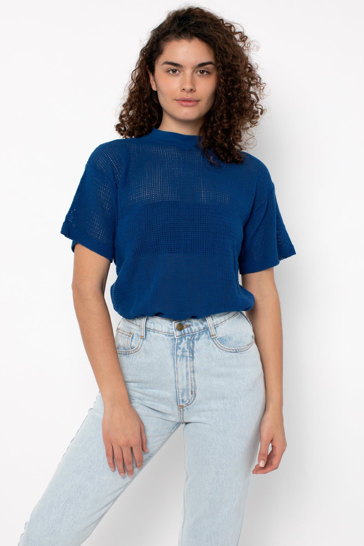 RIN401GD - Cotton Mock Neck Fishnet Garment Dye T-Shirt - Image 15