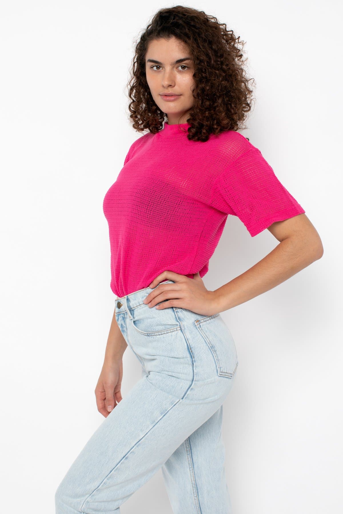 RIN401GD - Cotton Mock Neck Fishnet Garment Dye T-Shirt - Image 16