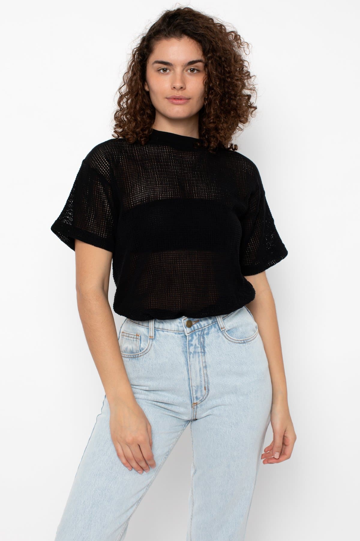 RIN401GD - Cotton Mock Neck Fishnet Garment Dye T-Shirt - Image 17
