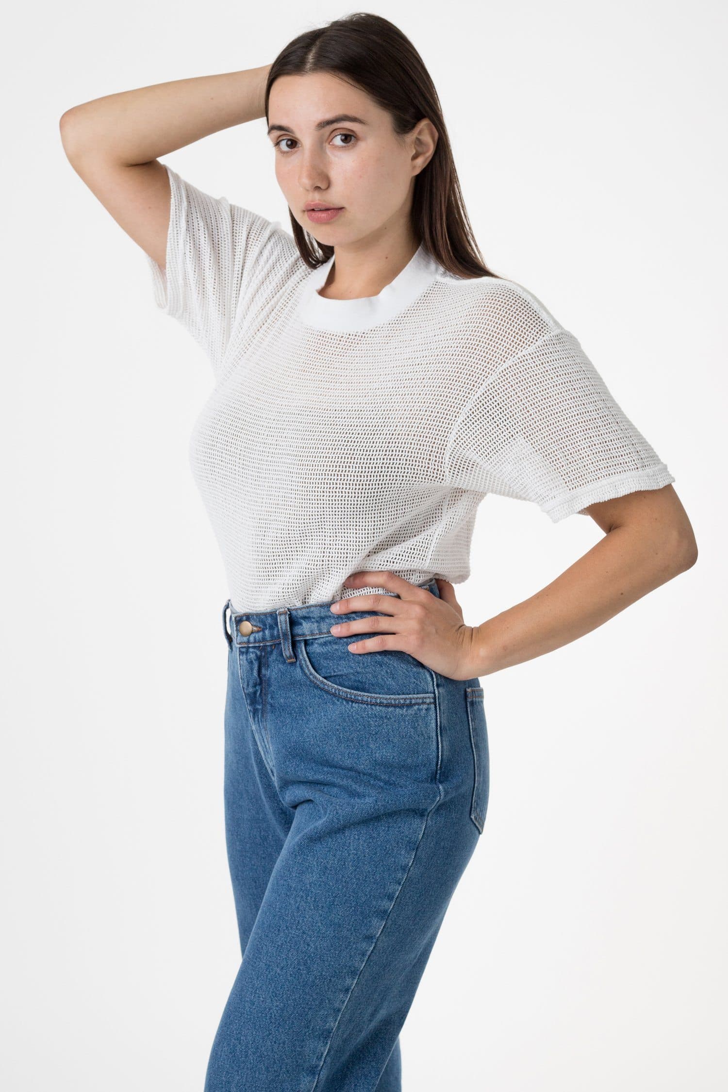 RIN401GD - Cotton Mock Neck Fishnet Garment Dye T-Shirt - Image 20