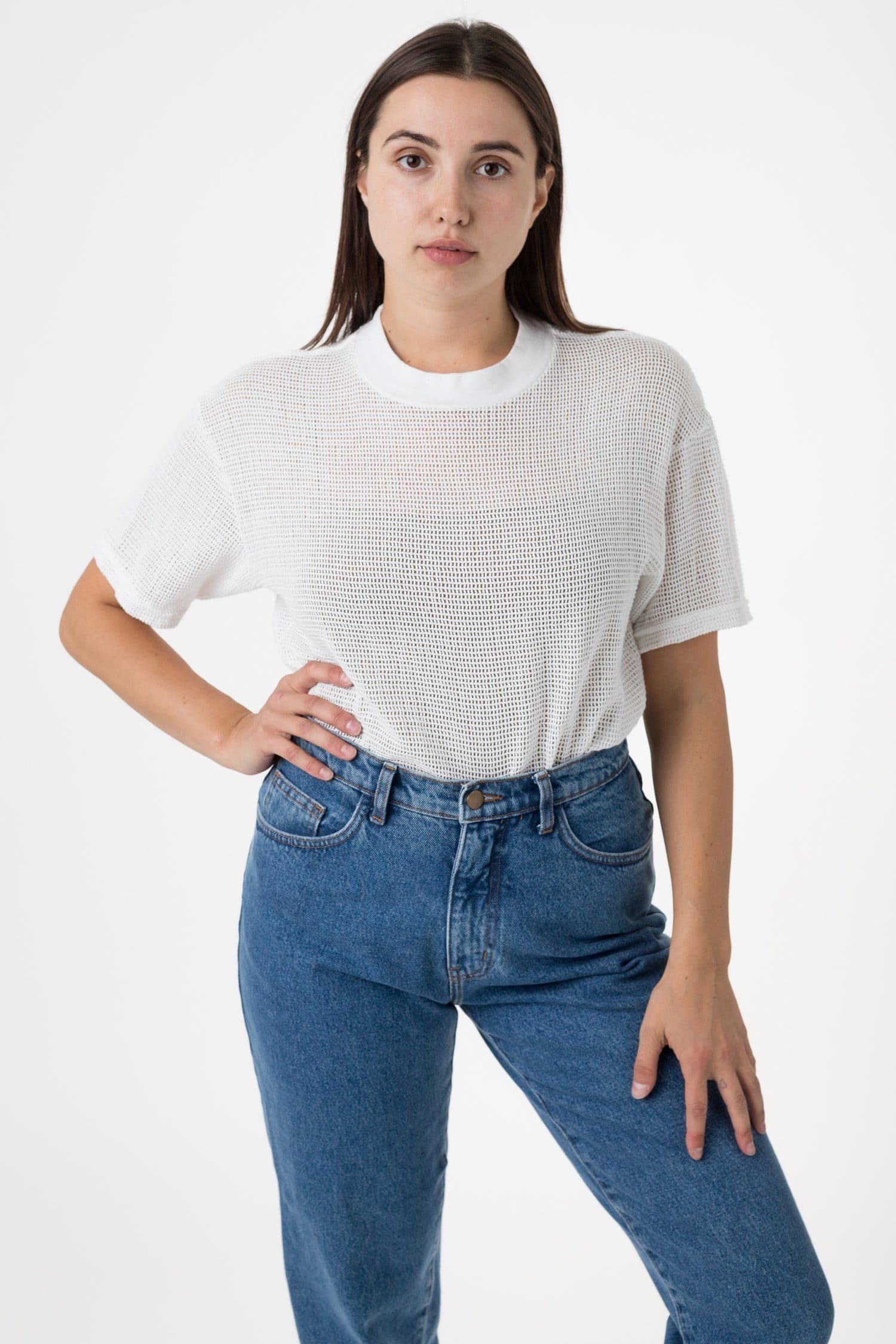 RIN401GD - Cotton Mock Neck Fishnet Garment Dye T-Shirt - Image 21
