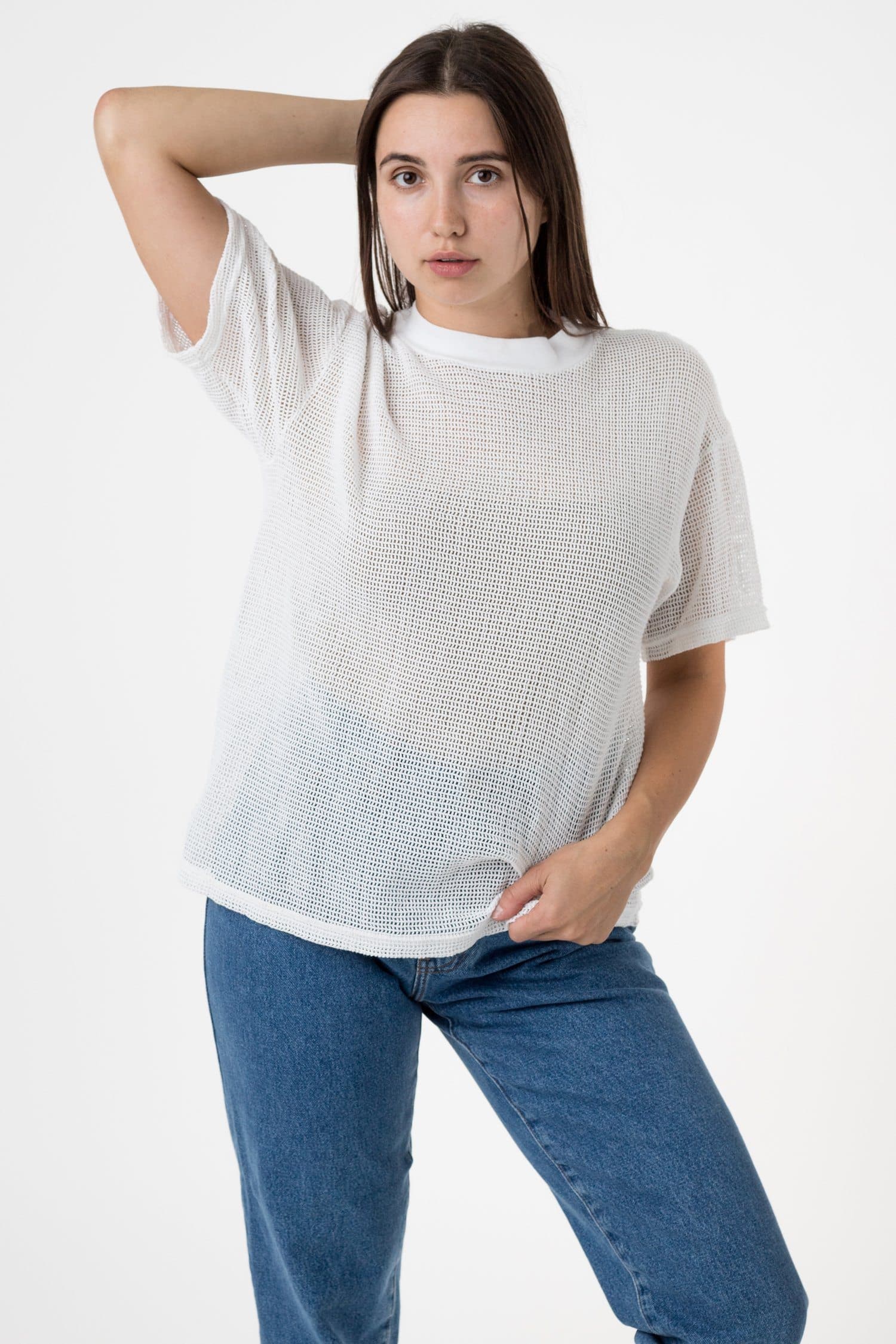 RIN401GD - Cotton Mock Neck Fishnet Garment Dye T-Shirt - Image 22