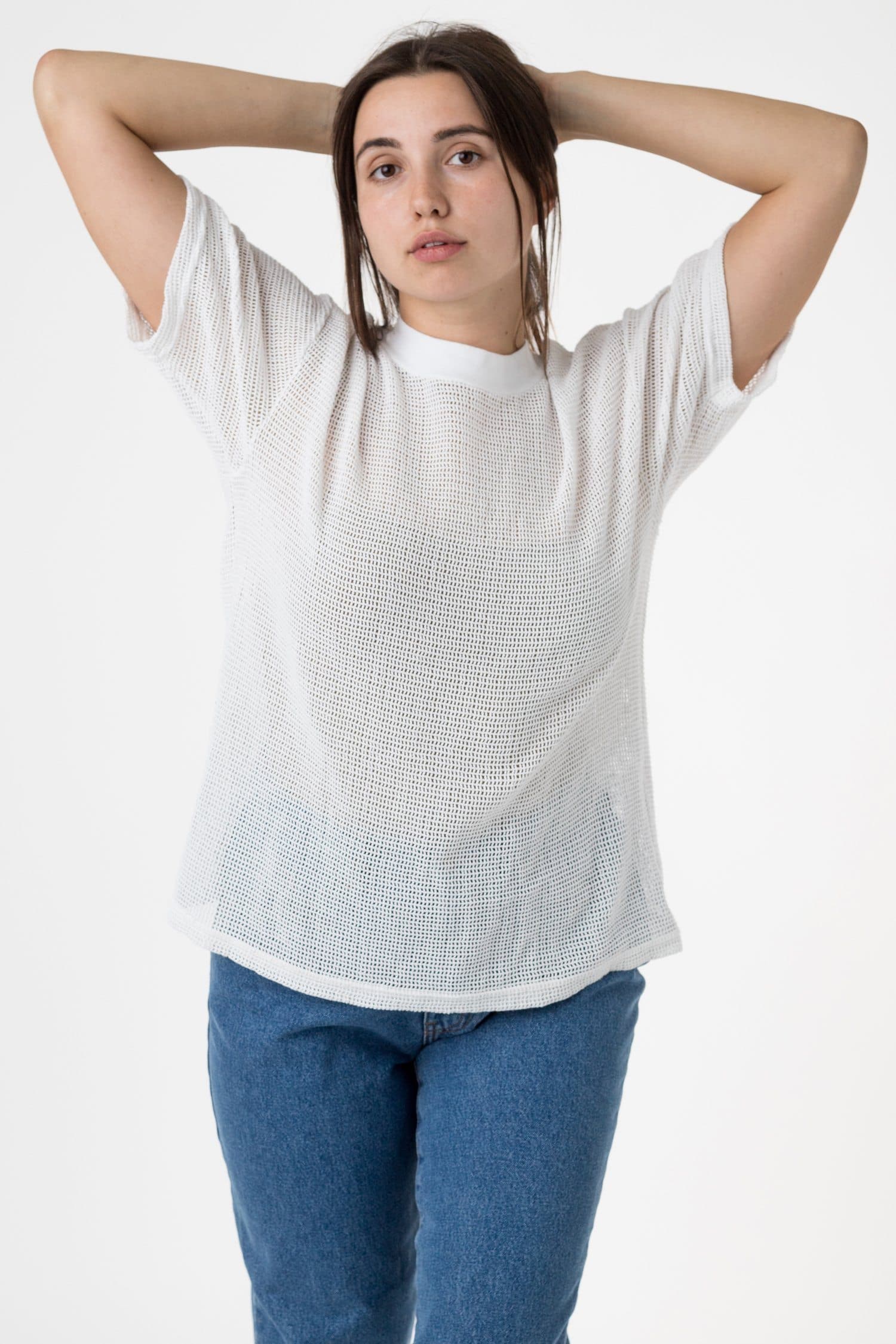 RIN401GD - Cotton Mock Neck Fishnet Garment Dye T-Shirt - Image 23
