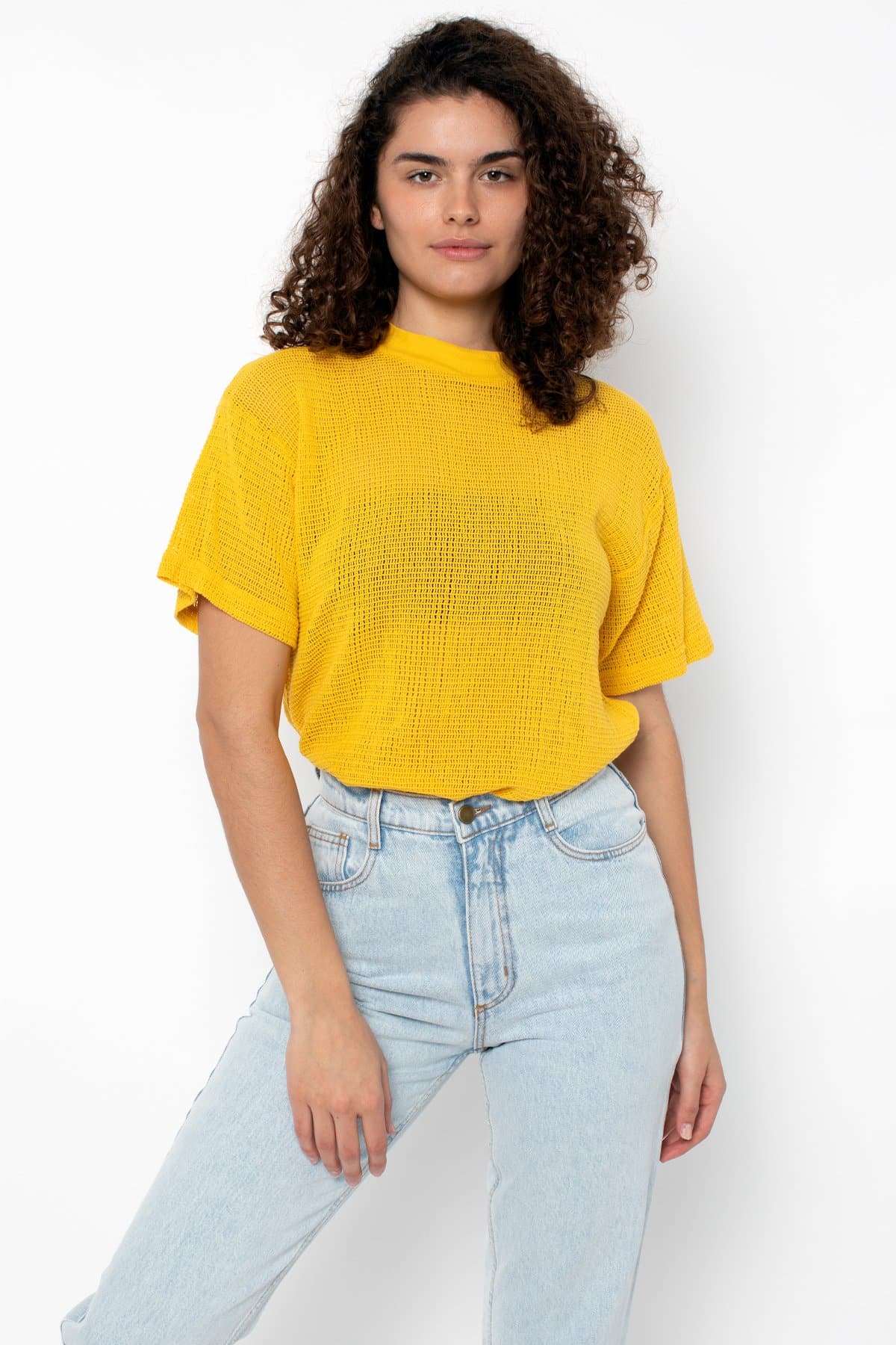 RIN401GD - Cotton Mock Neck Fishnet Garment Dye T-Shirt - Image 3