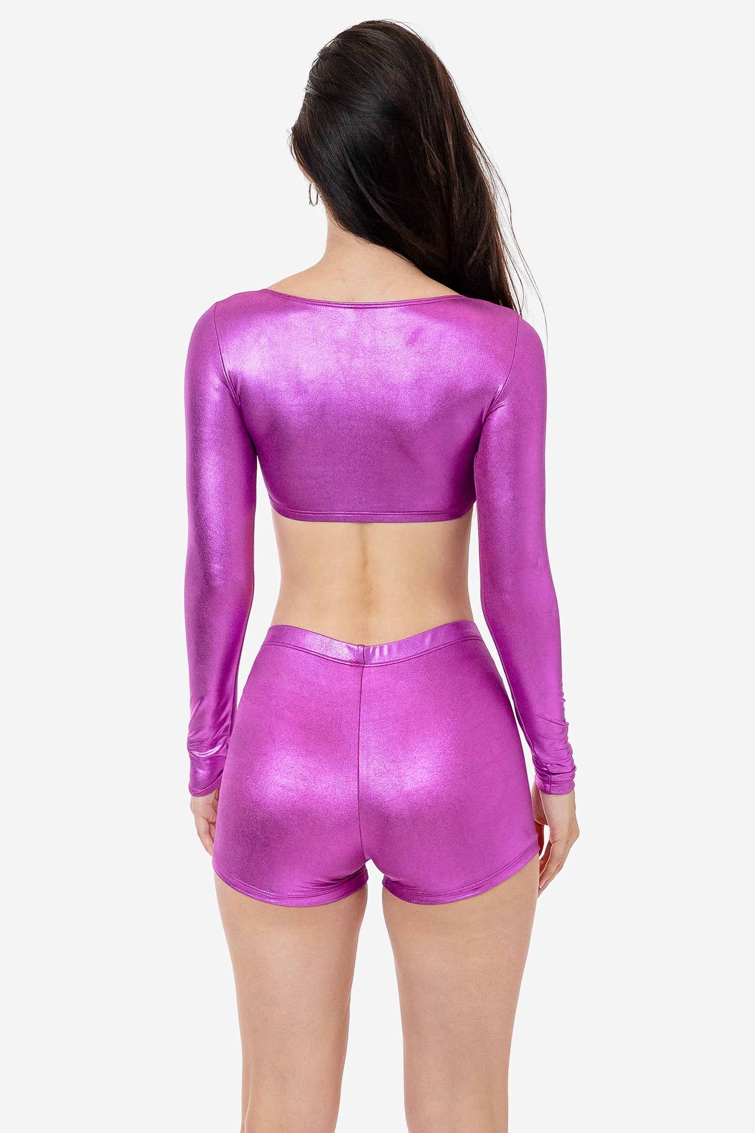 RLA387 - Lamé Squareneck Long Sleeve Micro Crop Top - Image 5