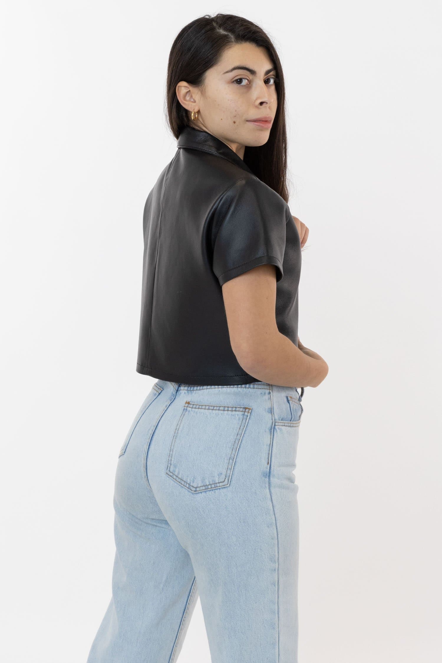 RLH3021 - Leather Cropped Camp Collar Shirt - Image 2