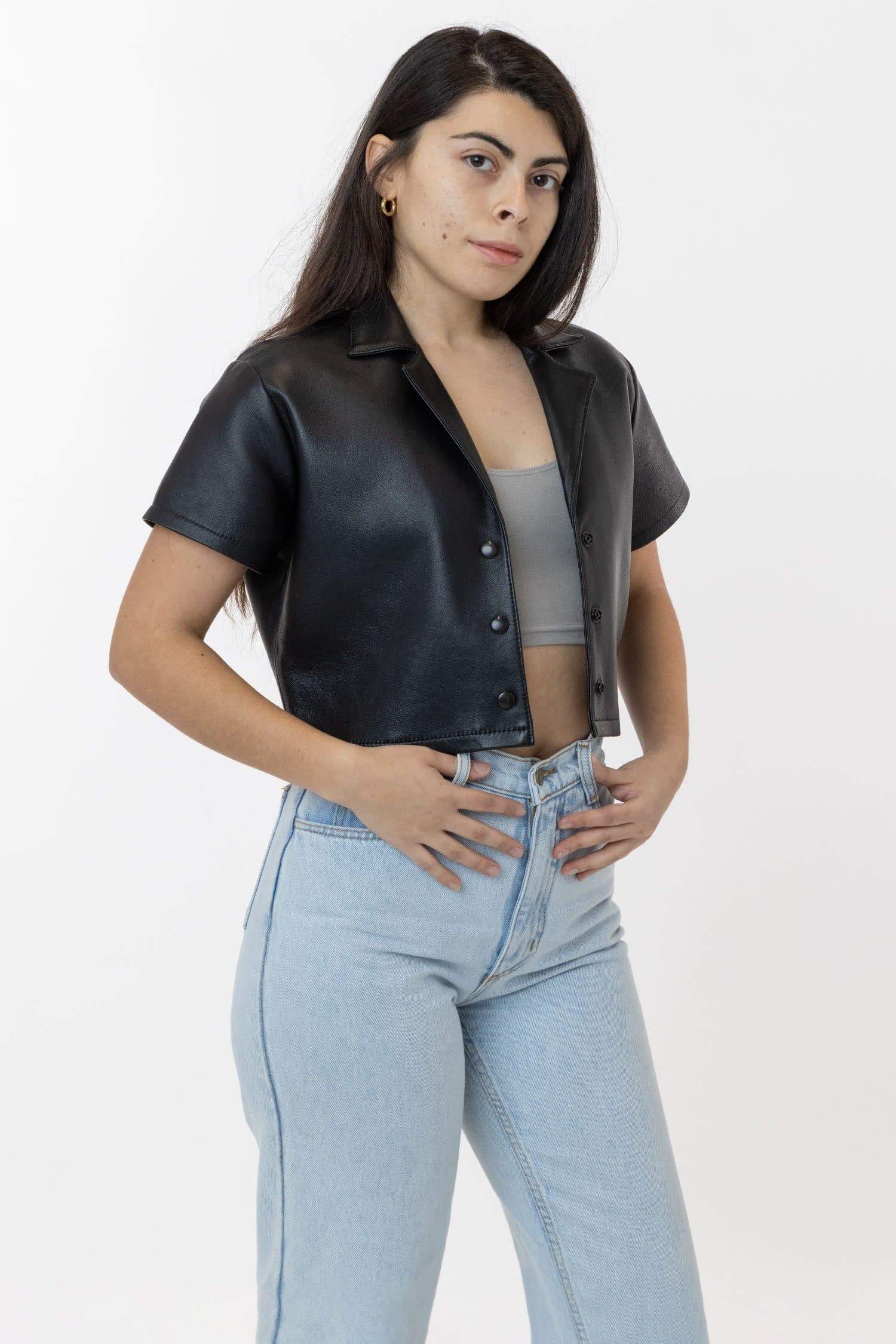 RLH3021 - Leather Cropped Camp Collar Shirt - Image 3