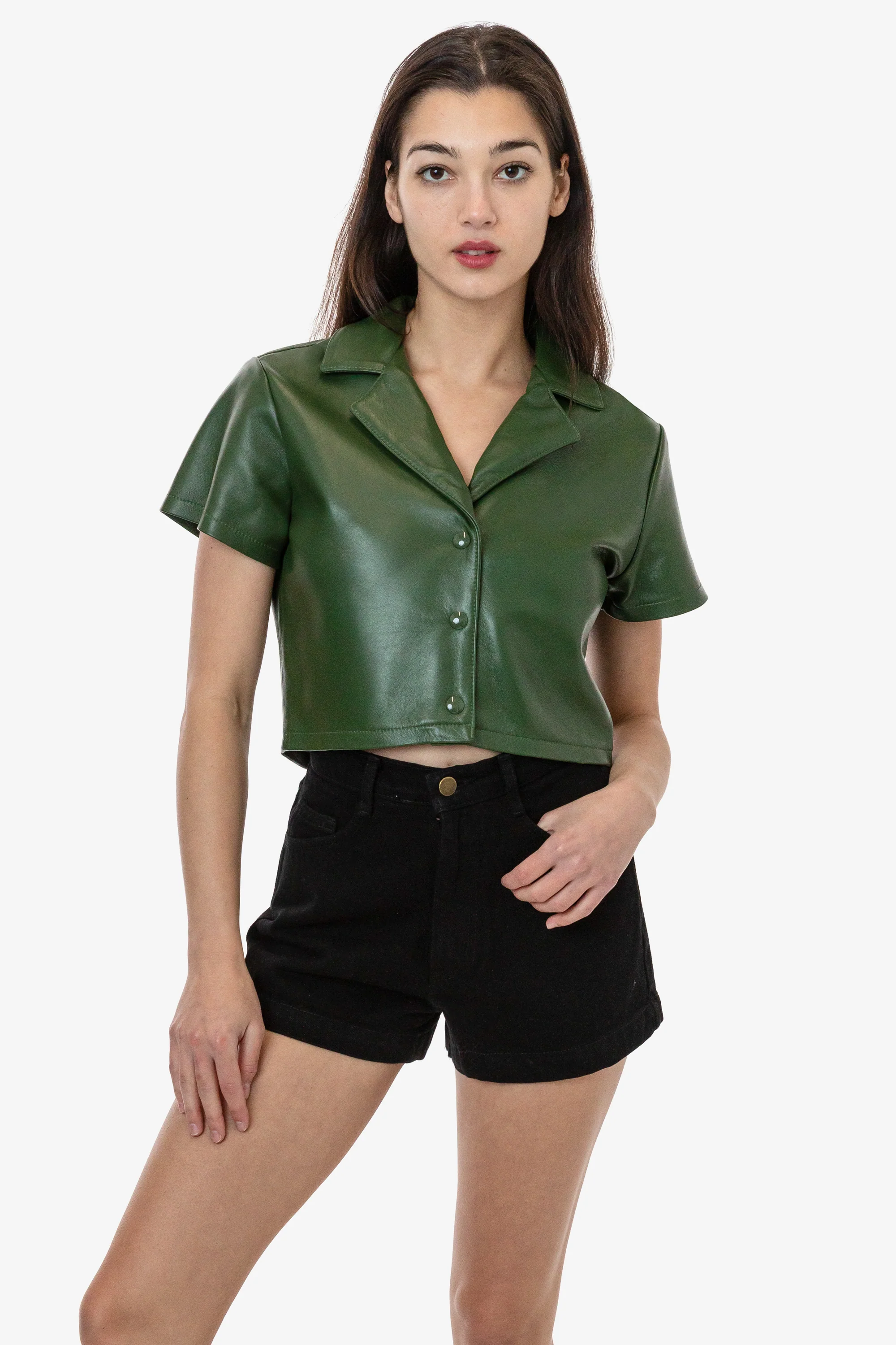 RLH3021 - Leather Cropped Camp Collar Shirt - Image 4