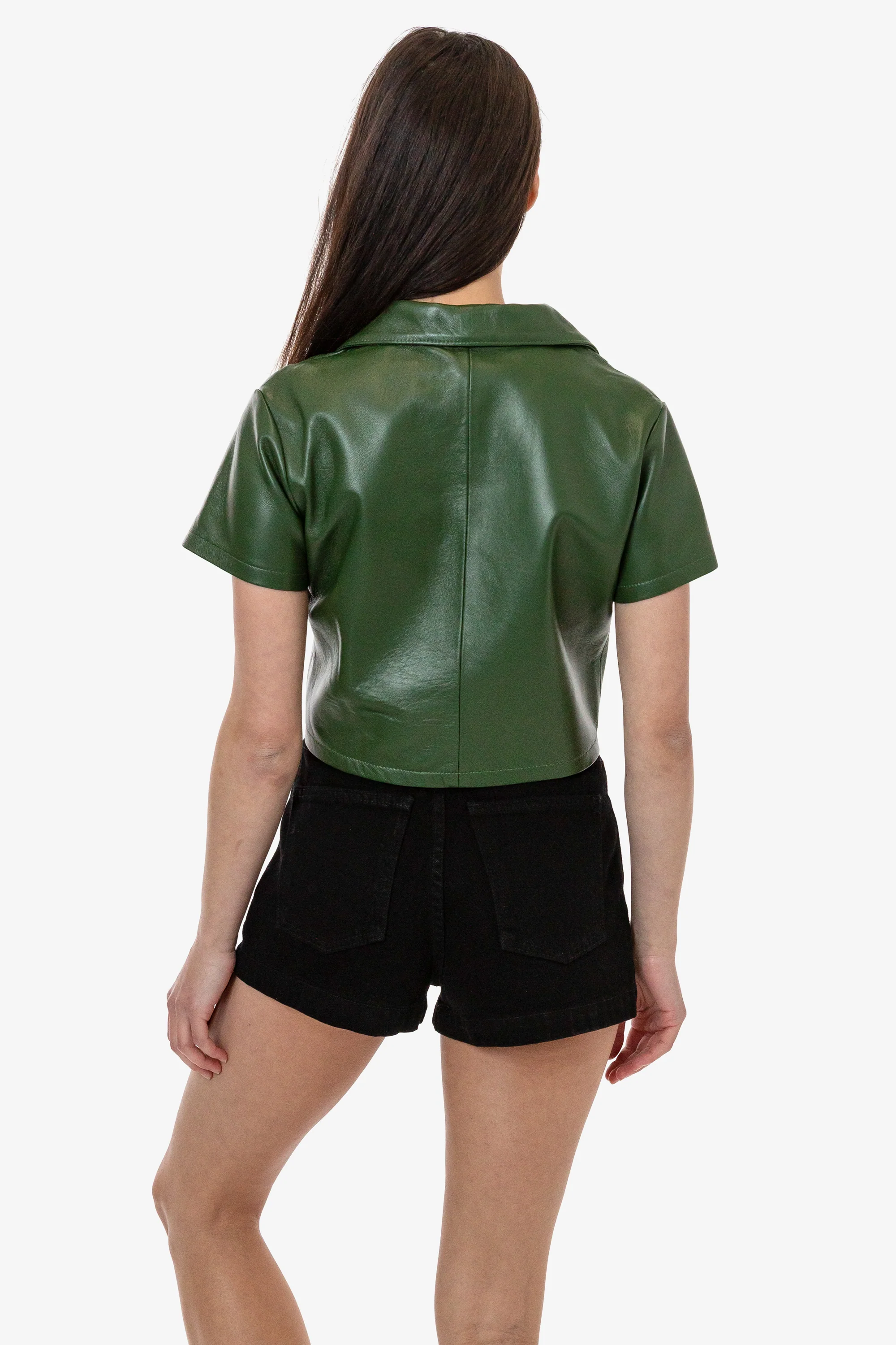 RLH3021 - Leather Cropped Camp Collar Shirt - Image 5