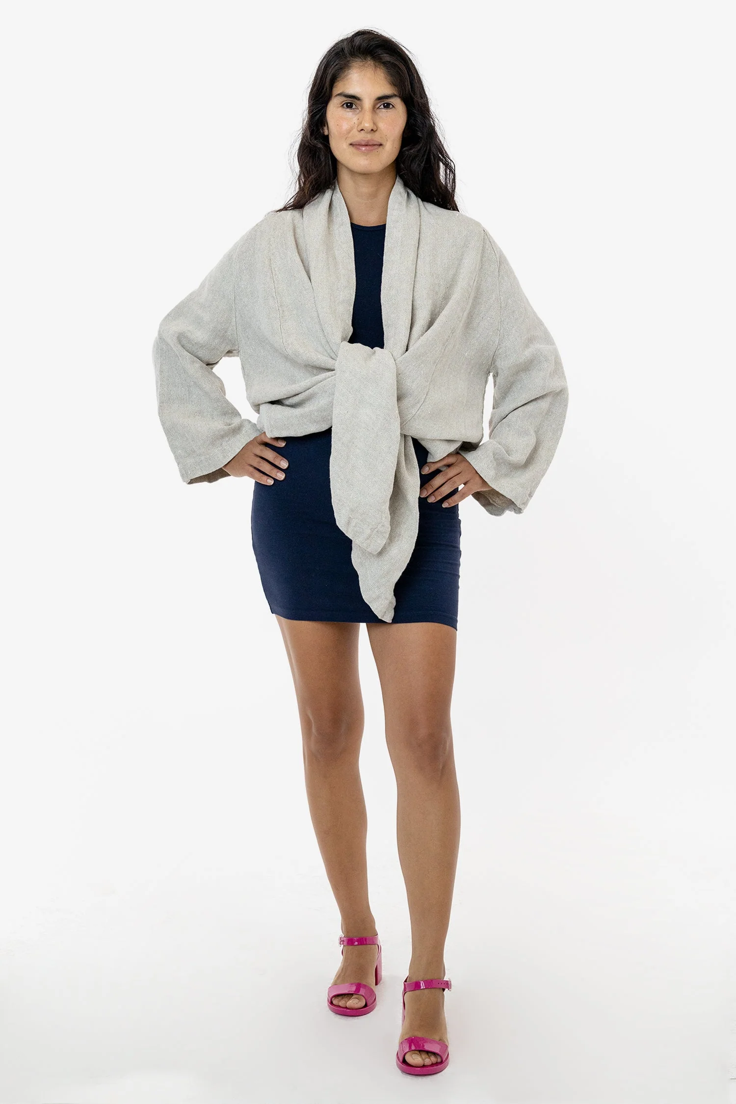 RLINBURGD - Linen Burlap Tie Front Cardigan - Image 4