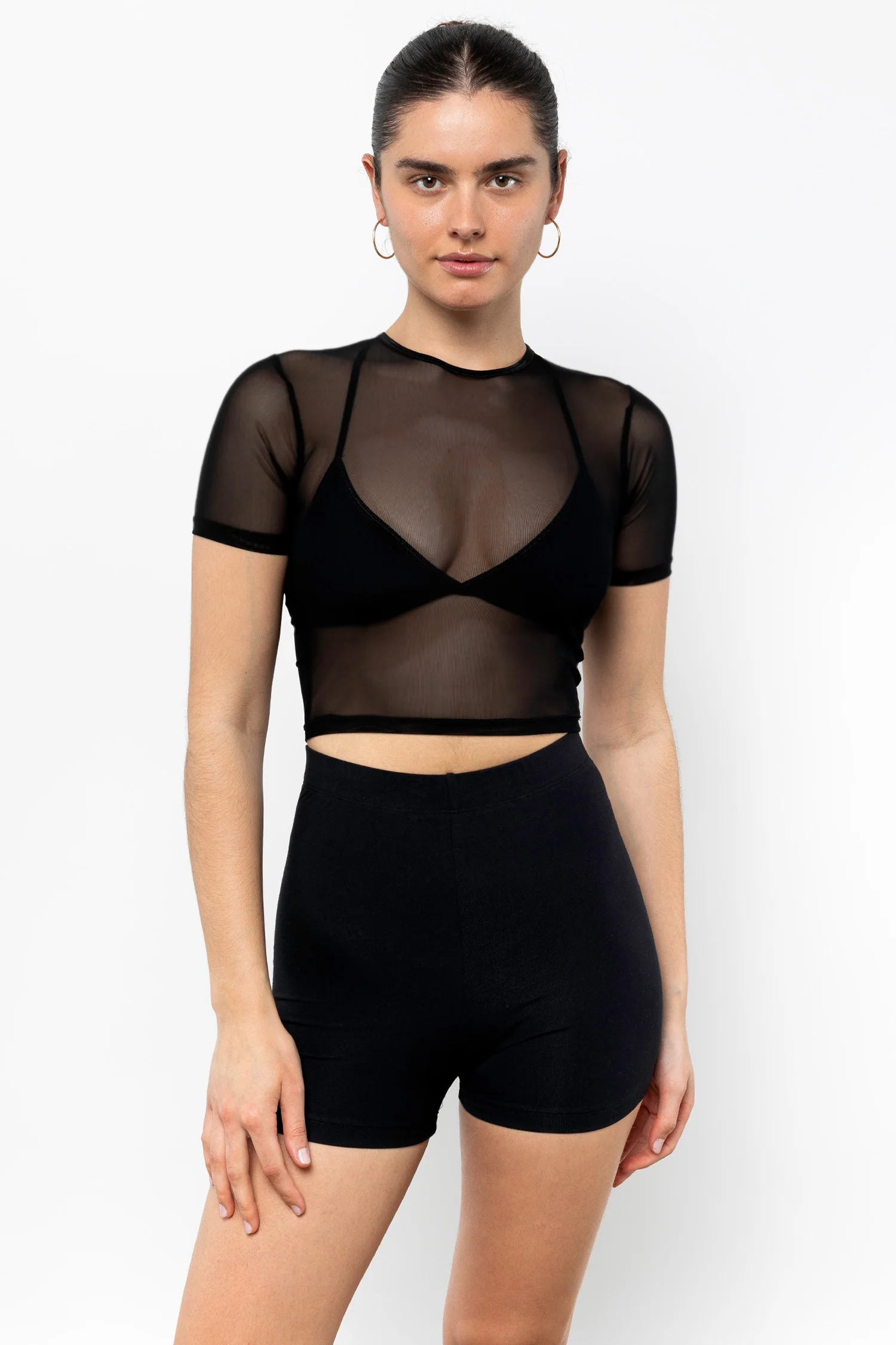 RNS078 - Micromesh Short Sleeve Crop Top Tee Shirt - Image 2