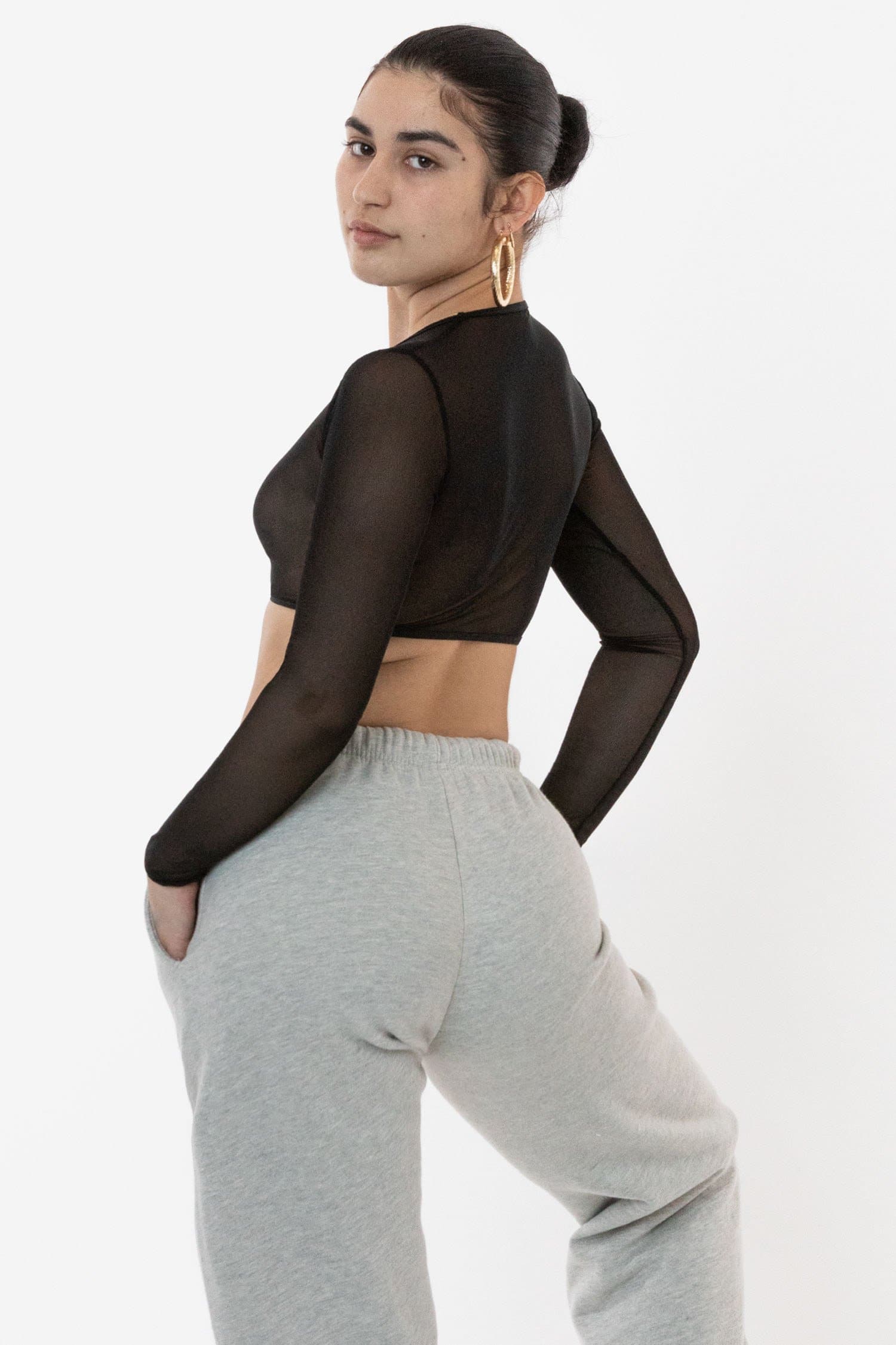 RNS079 - Micro Mesh Long Sleeve Crop Top - Image 3
