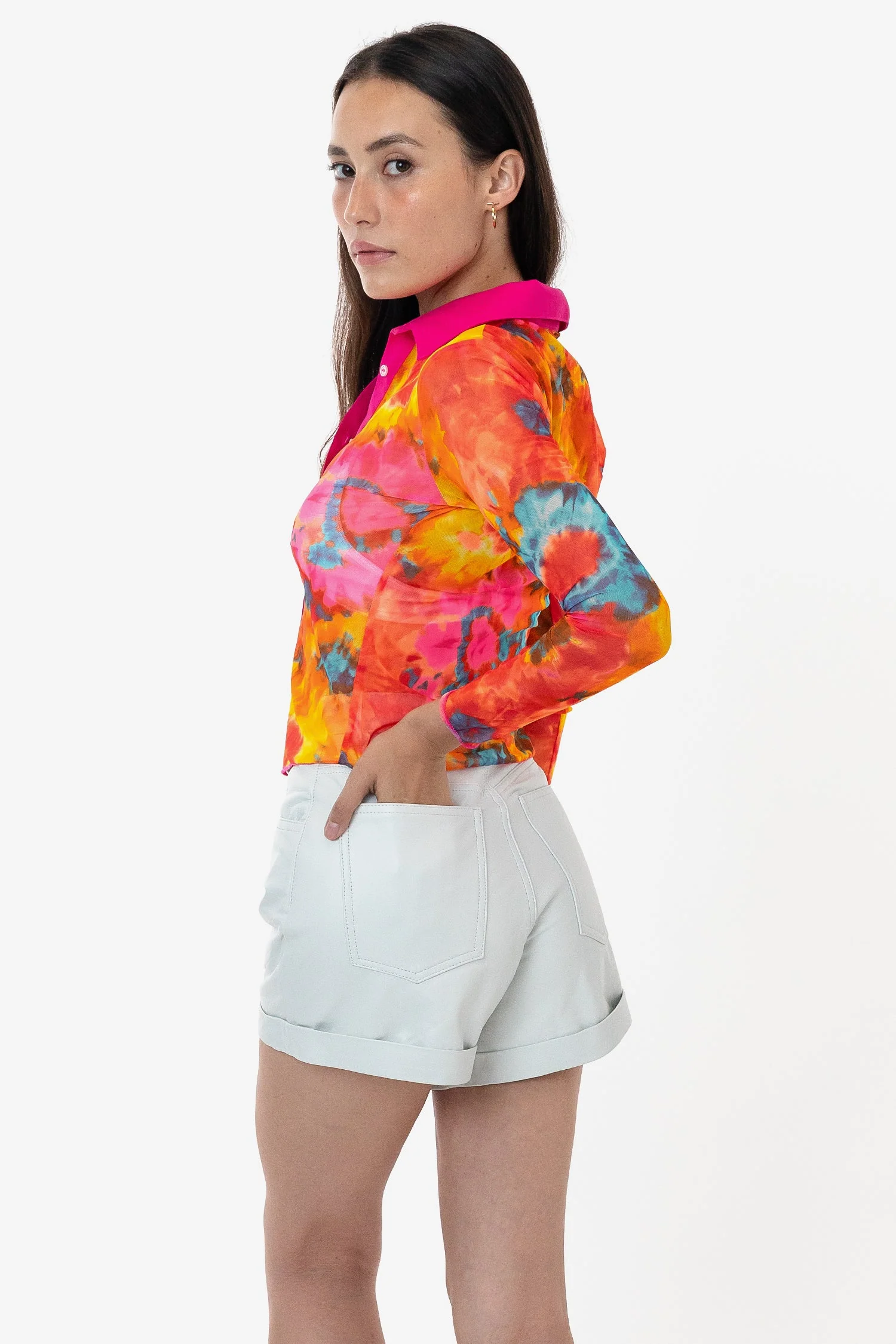RNS745P - Printed Micro Mesh Long Sleeve Button Up - Image 11