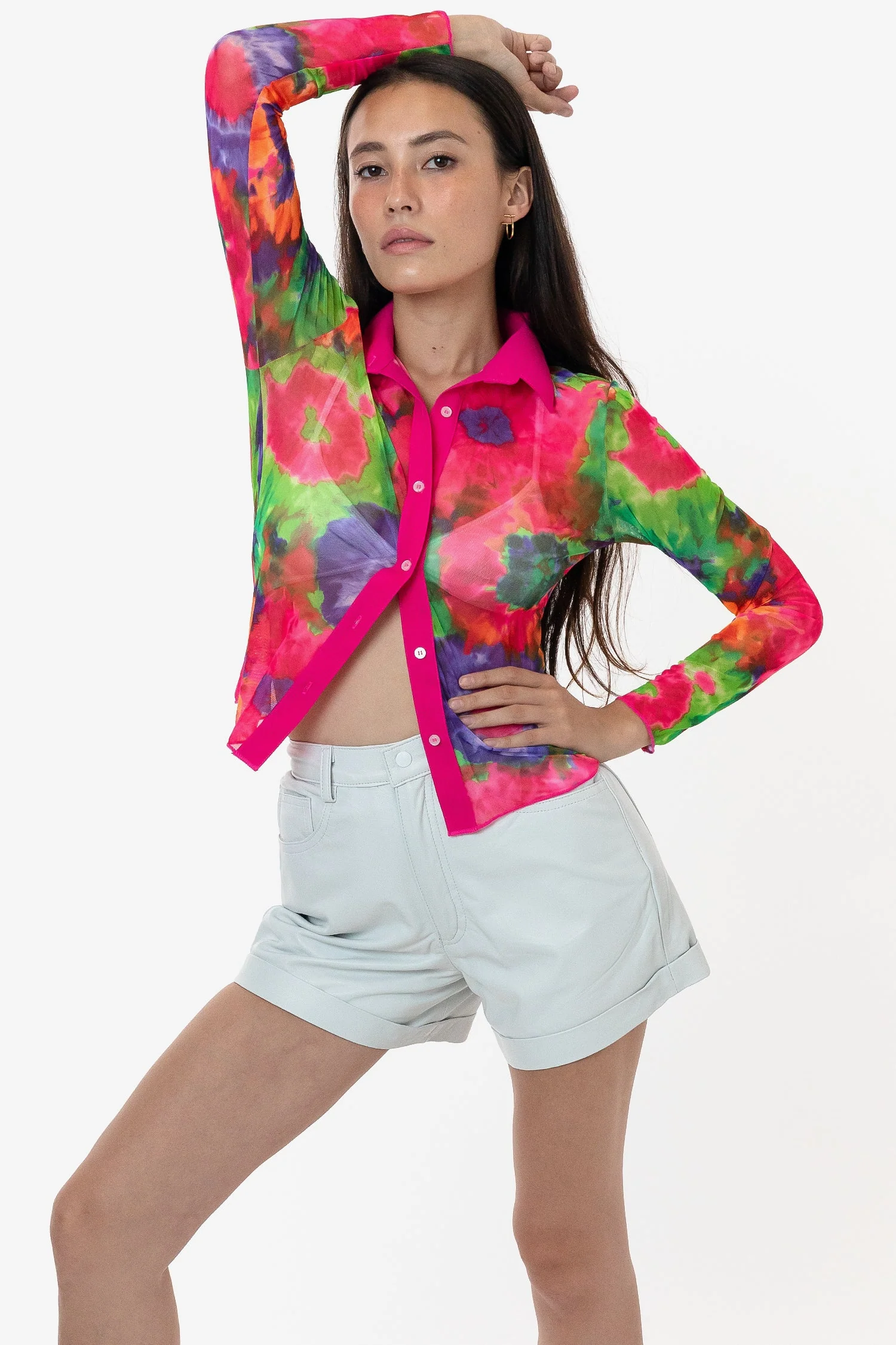 RNS745P - Printed Micro Mesh Long Sleeve Button Up - Image 13